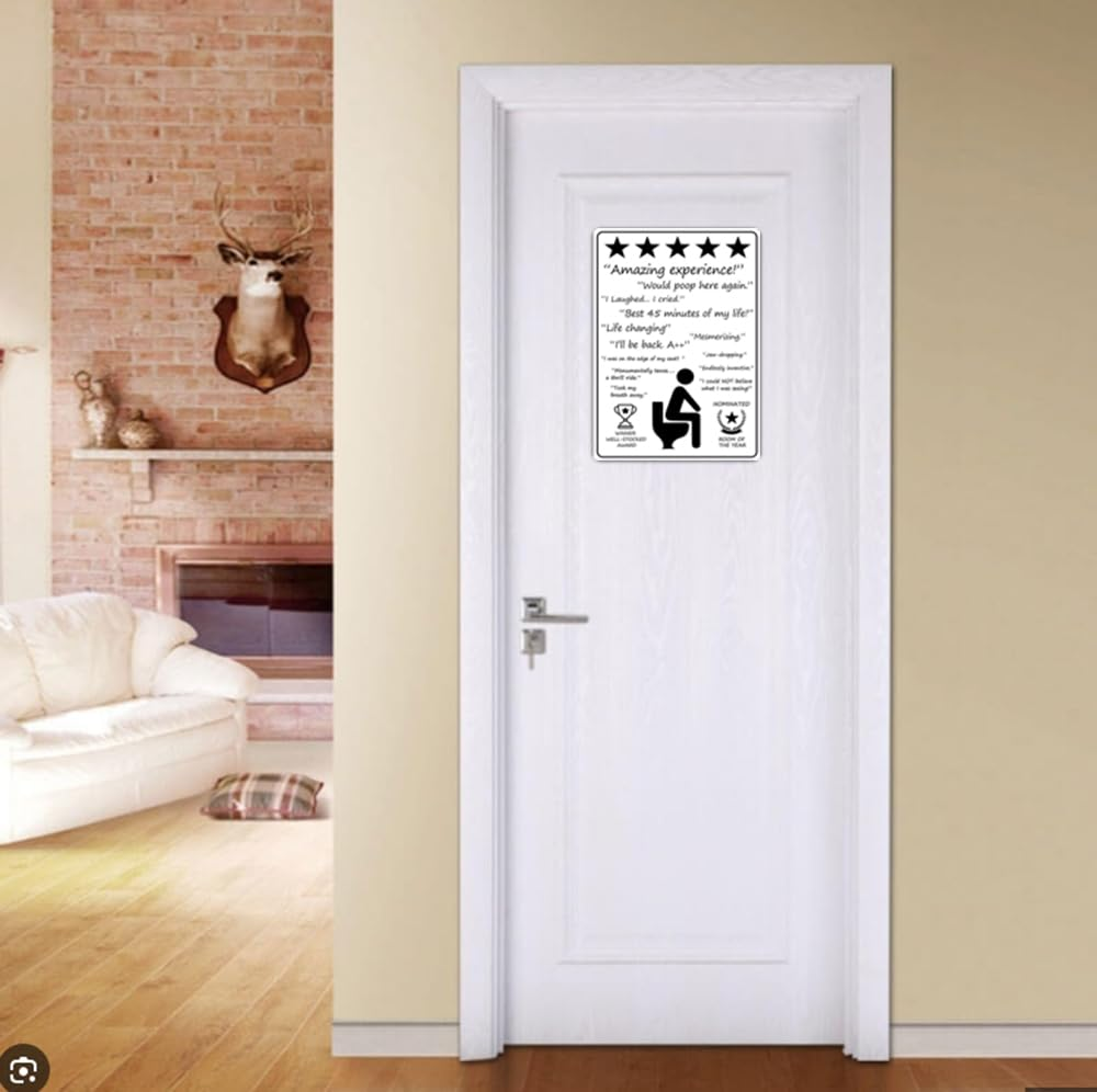 Funny Five Star Rating Bathroom Sign Decor Indoor Outhouse Bathroom Door Wall Art Would Poop Here Again(8X12In) image number 3