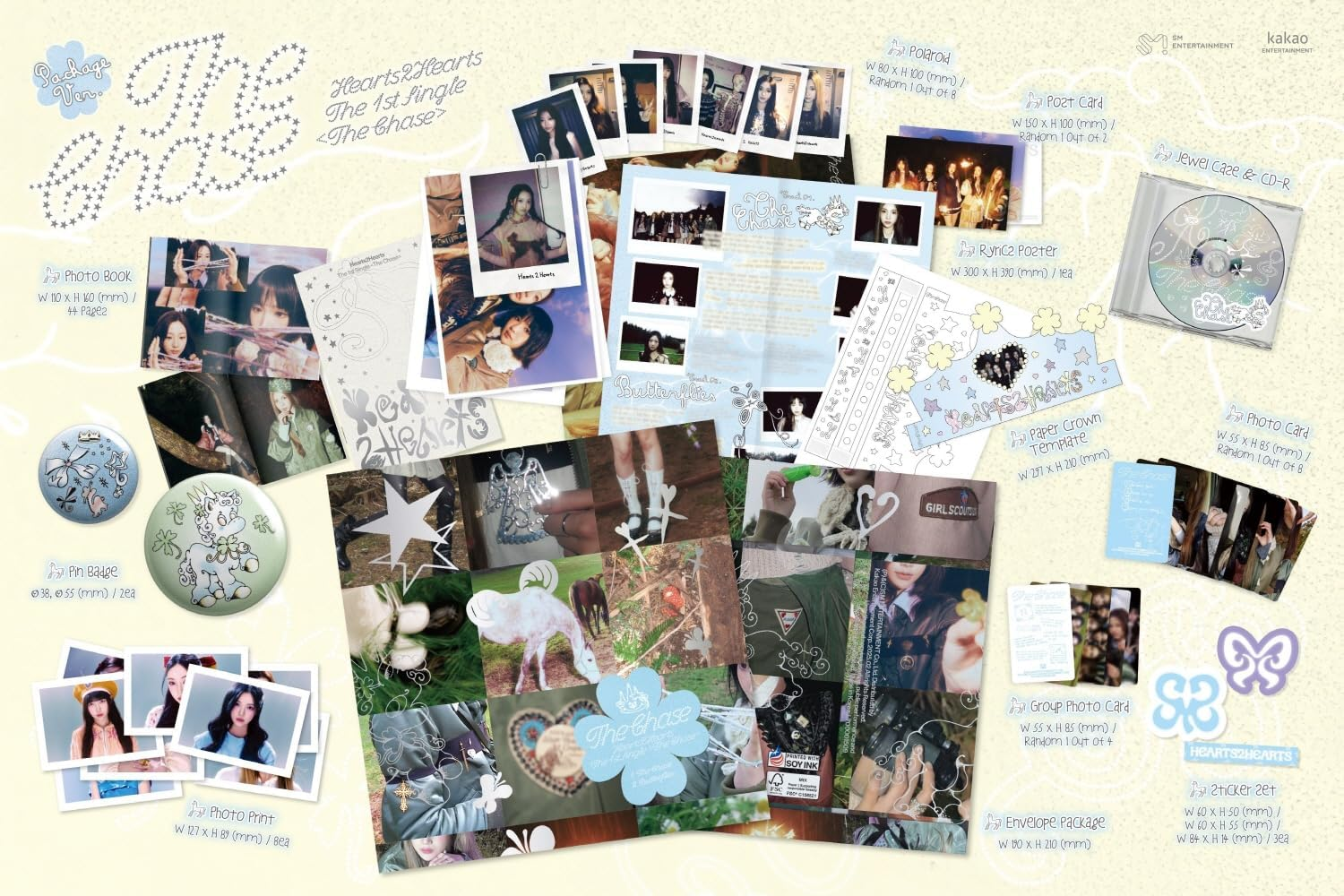 Hearts2Hearts the Chase 1St Single Album with Tracking Sealed H2H (Full Set(2Photo Book+2Mini Book+Package))