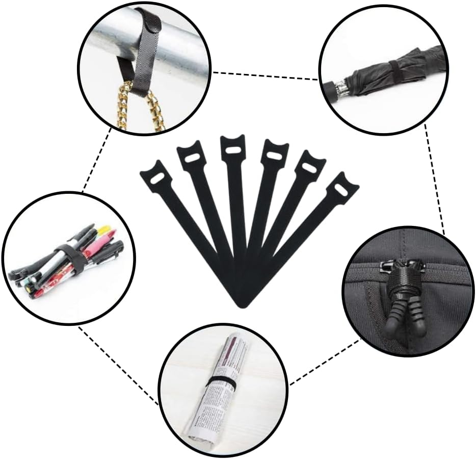 110 Pcs Reusable Fixed Straps, Adjustable Hook and Ring Tissue Straps, Suitable for Home, Office and Data Center (Black)