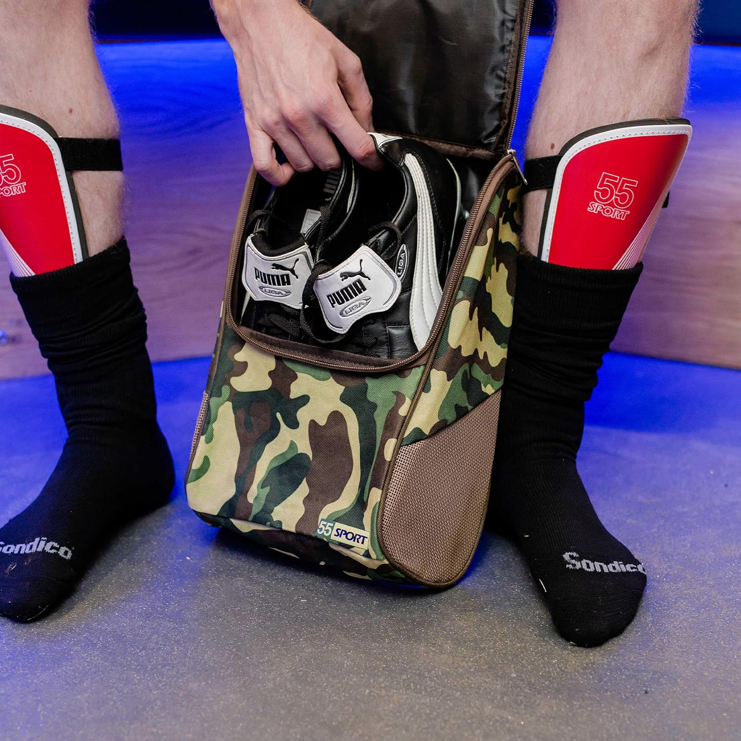 55 Sport Pro Ventilated Football Boot and Shoe Bag with Zipped Pocket - Grey - Camo image number 6