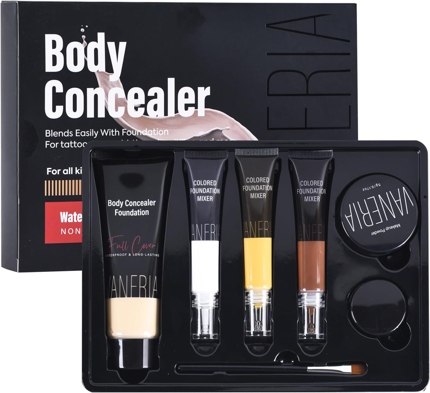 Vaneria Body Concealer, Tattoo Cover Up, Tattoo Cover up Makeup Waterproof, Suitable for Scars, Birthmarks, Vitiligo and All Kinds of Skin Tone, 3 Colors, 283G image number 5