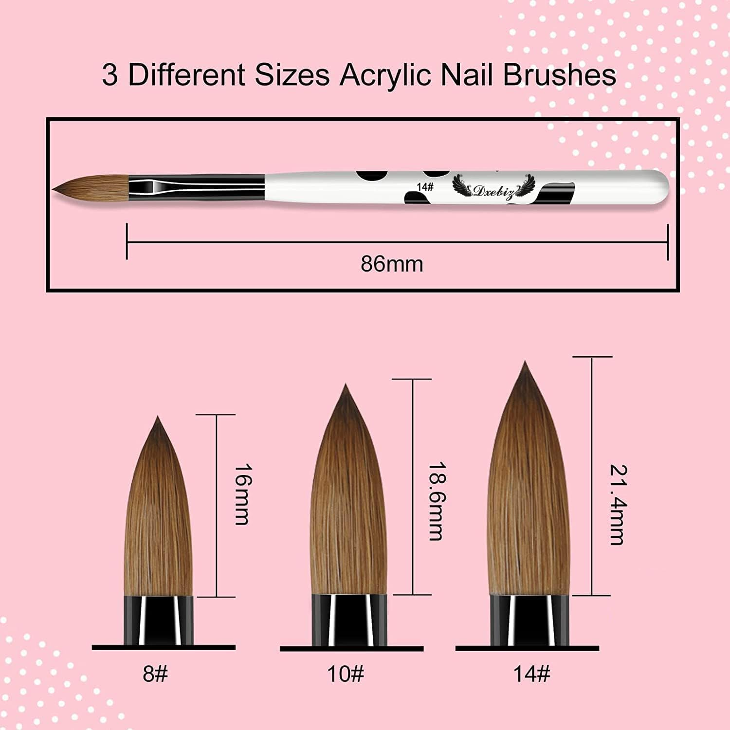 MAGIC ARMOR 3 Piece Acrylic Nail Brush Set, 8/10/14 Sizes, Nylon Bristles, Pink, DIY Nail Design image number 5