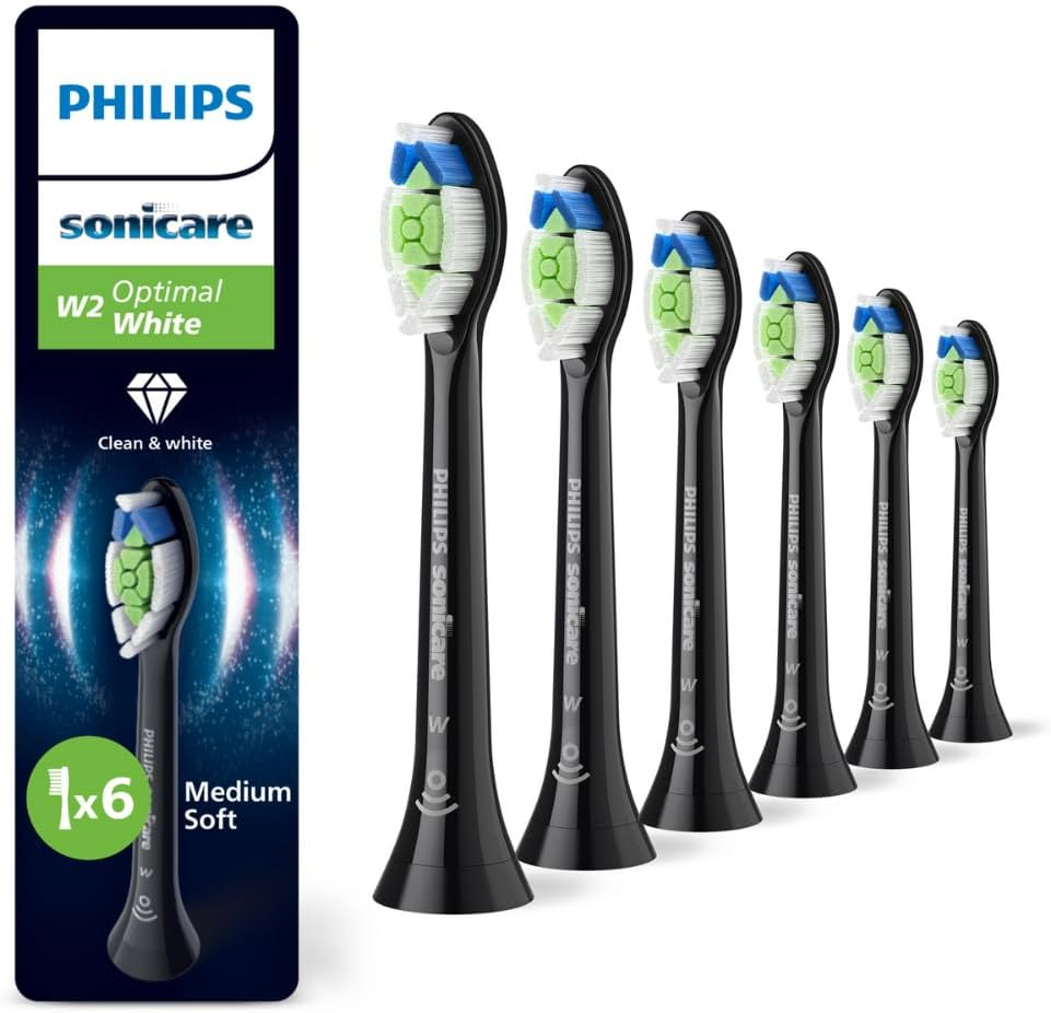 Philips Sonicare W2 Optimal White Standard Brush Heads, Click-On, Brushsync Enabled, White, 6 Pack, HX6066/67