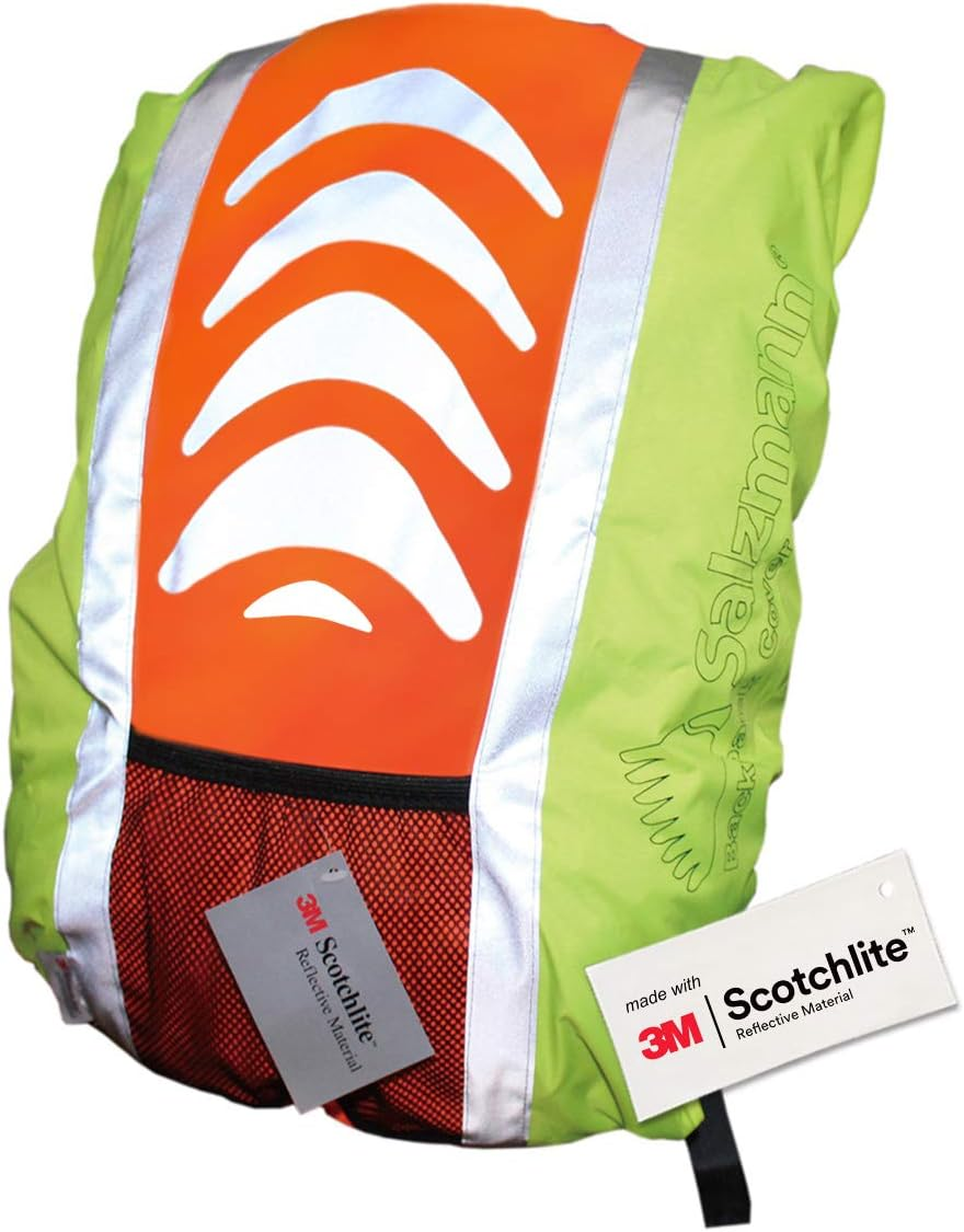 Salzmann Reflective and Waterproof Backpack Cover - Made with 3M Scotchlite - High Visibility Raincover for Rucksacks