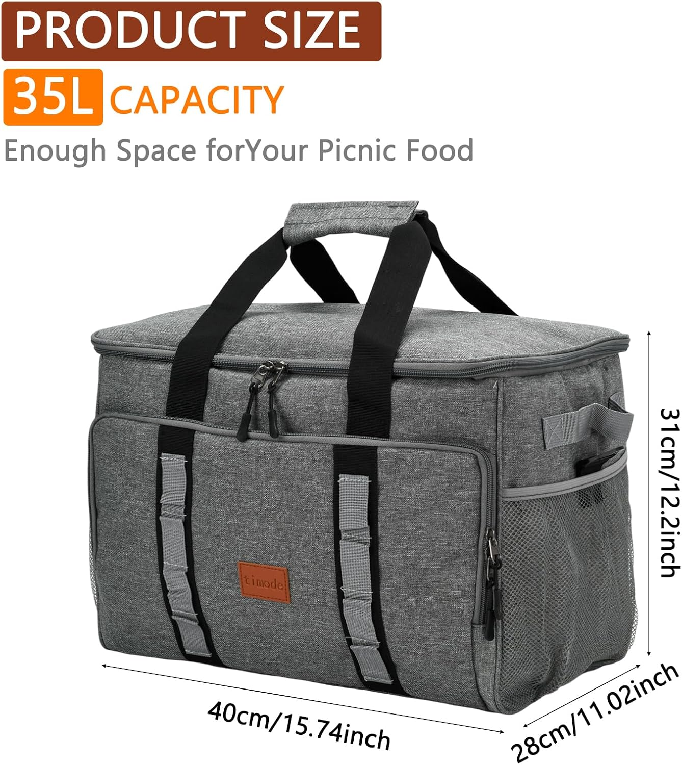 35L Cooler Bag, Picnic Bag, Thickened Lunch Bag, Foldable, Waterproof, Leak-Proof, Insulated Bag for Drinks and Food, Suitable for Camping, Hiking, Beach, BBQ, Picnic