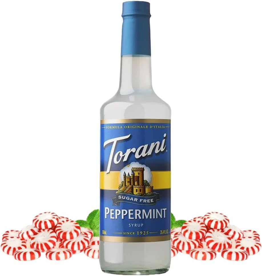 Torani Peppermint Syrup - Sugar Free Coffee Syrups (750Ml Bottle) - Classic Flavour for Lattes, Iced Coffees & Tea Beverages - Zero Calorie, No Carb Vegan Flavouring for Drinks image number 1
