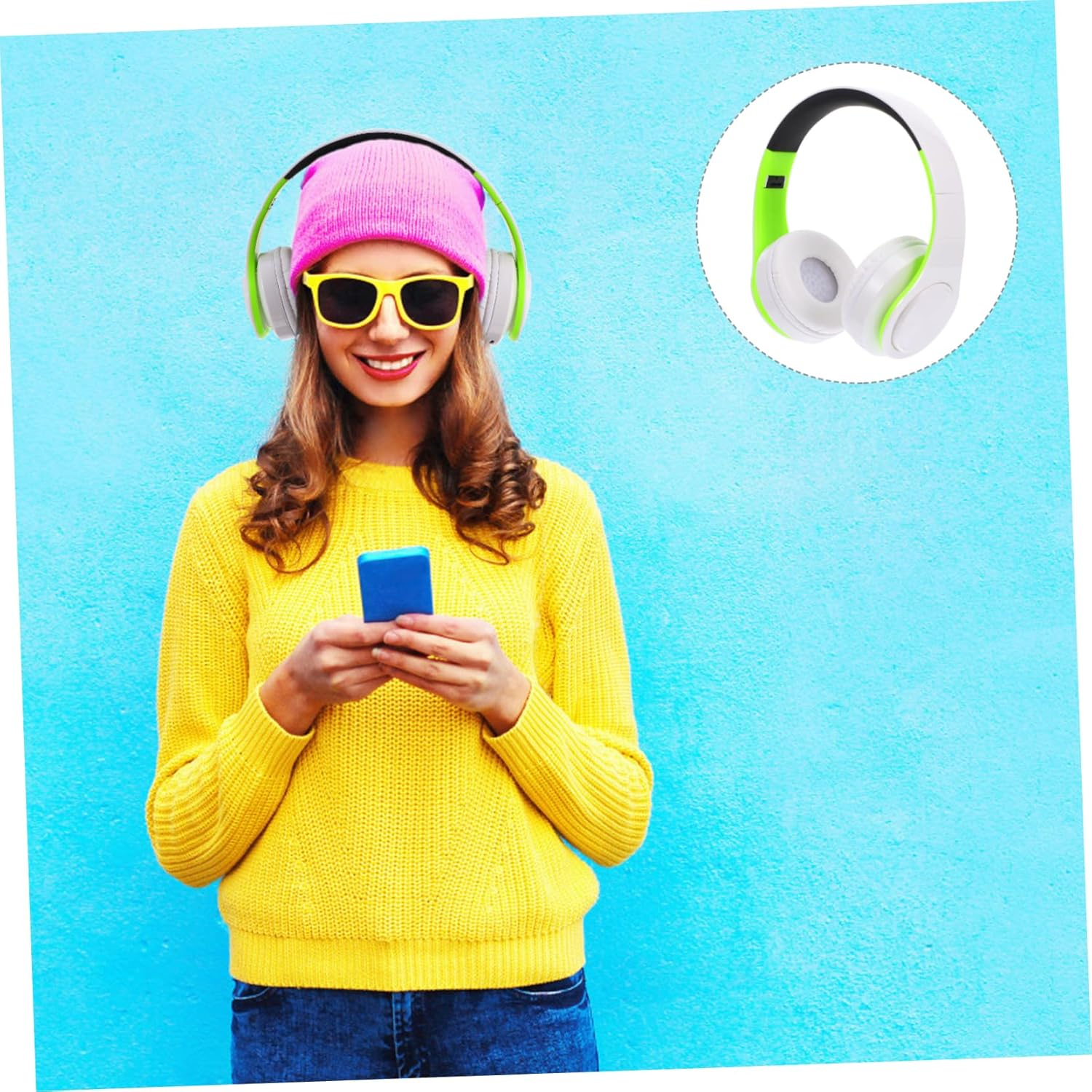 NUOBESTY Foldable Over-Ear Wireless Headphones with Noise Cancelling and Adjustable Headband, Stereo Wireless Headset for Music and Calls, Compatible with Cellphones and Pc, Green White image number 3
