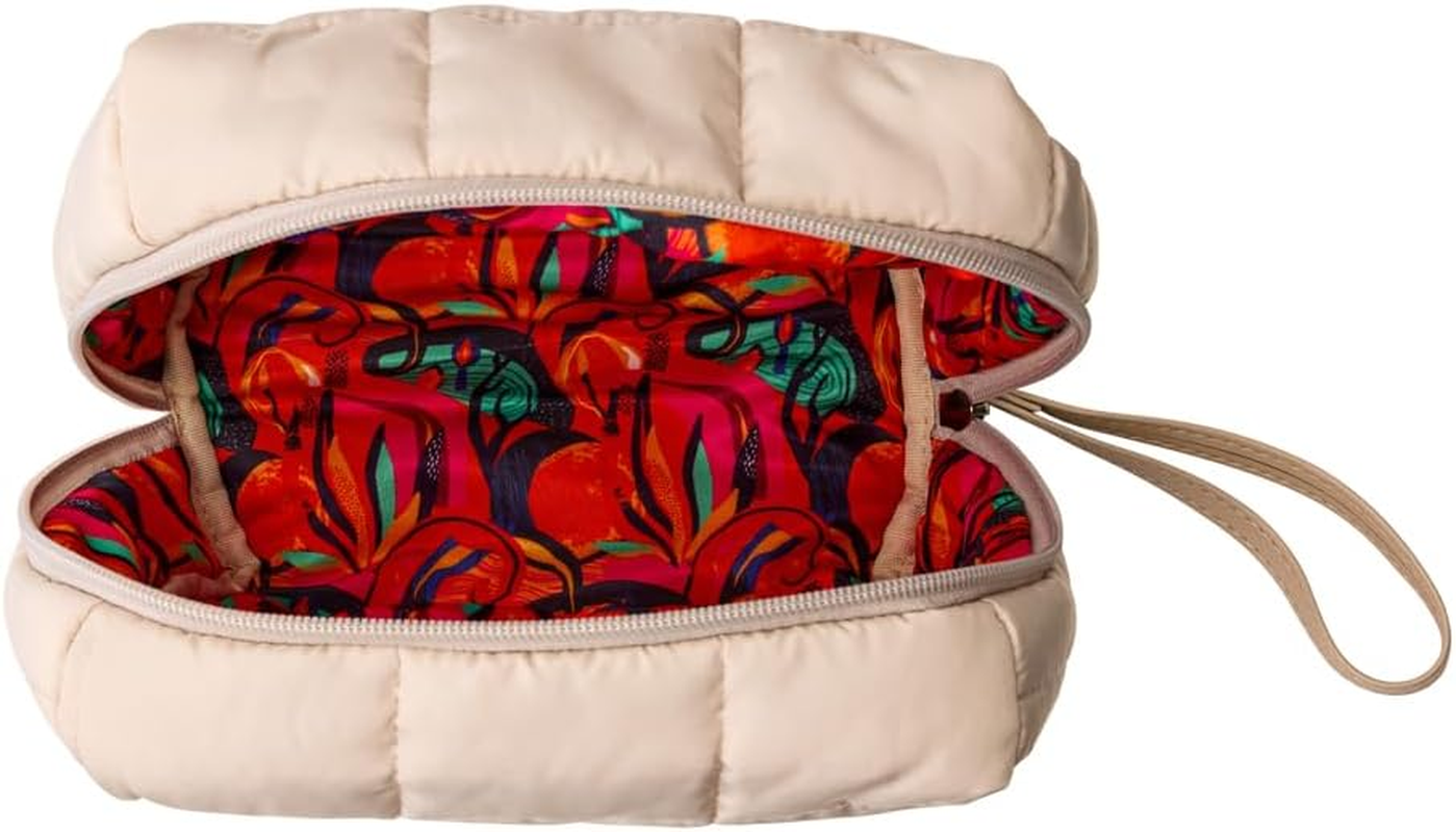 DB Cosmetics Makeup Bag Quilted Soft Plush Design Spacious Interior Secure Zipper Closure Wrist Strap 18Cm X 9Cm X 15.5Cm Cosmetic Pouch Beige Colour image number 1