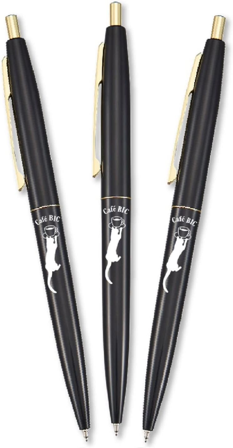 Bic CLG05-CSBJ3P Ballpoint Pen, Click Gold, 0.5, Oil-Based, Black, Smooth, Cat Chokon, Black, Set of 3