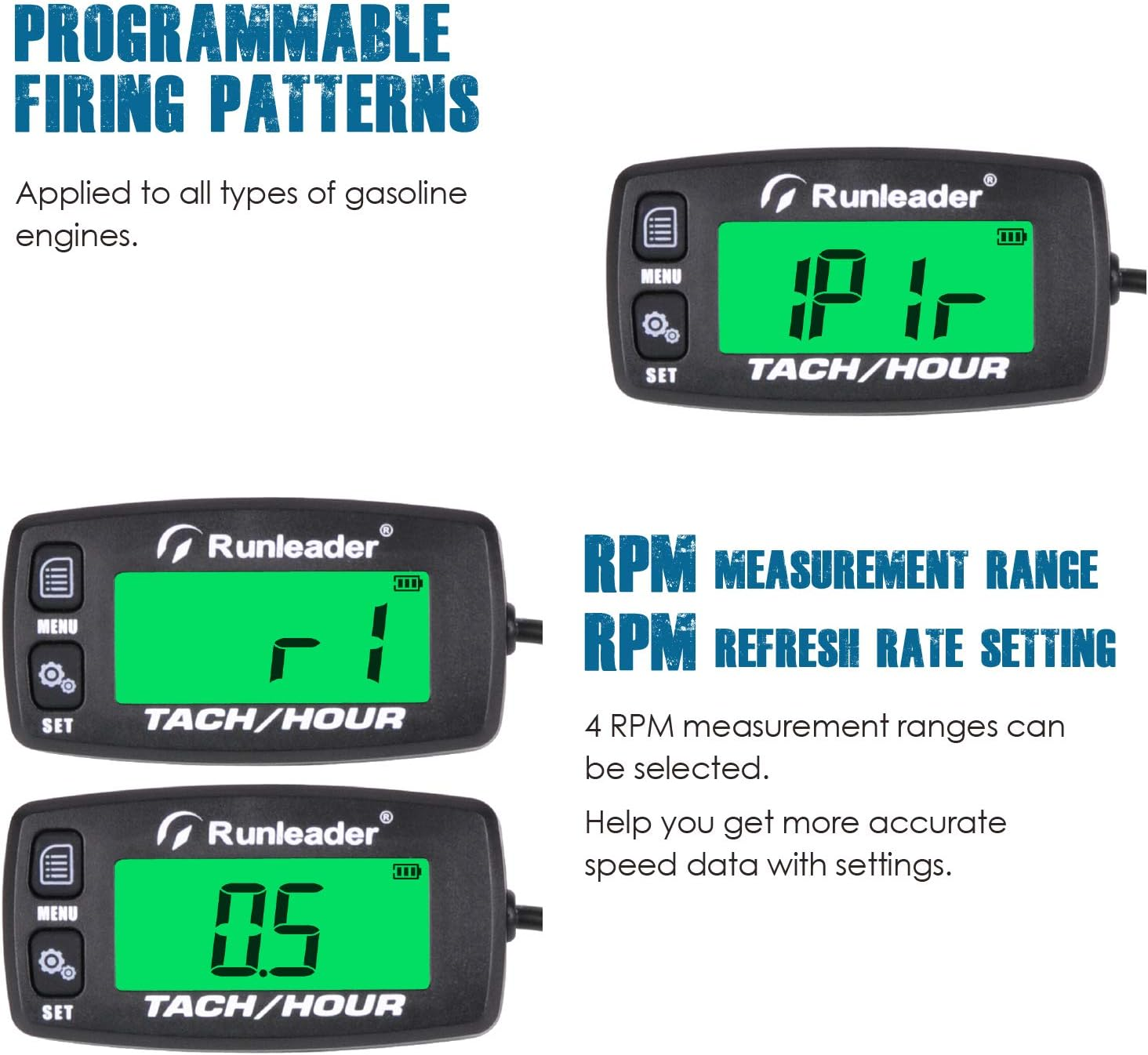 Runleader Digital Engine Hour Meter, Maintenance Reminder Tachometer for Riding Lawn Mower Tractor Generator Chainsaws Marine ATV Motorcycle Snowmobile Compressor and Gas Powered Equipment (Button-Bk) image number 3