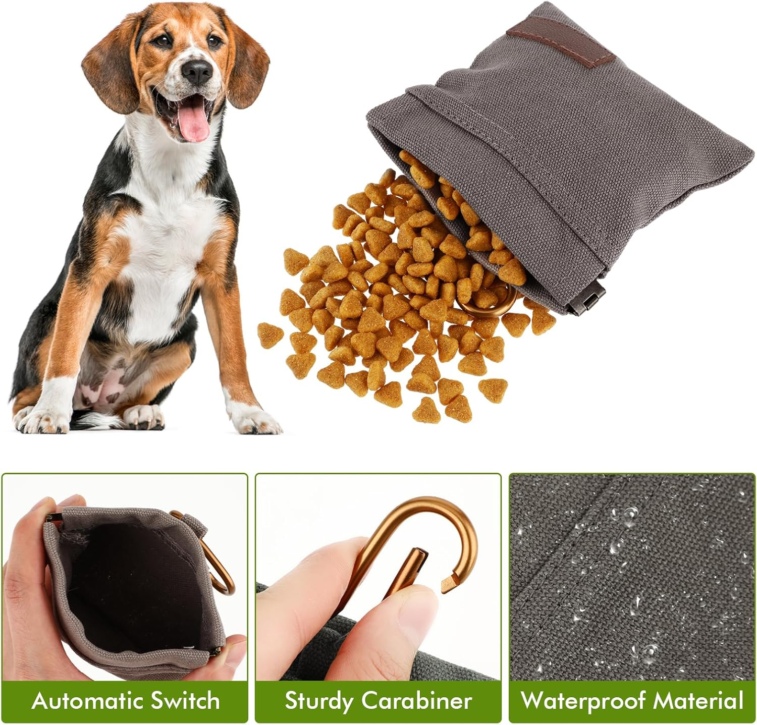 Jeffdad Treat Bag for Dogs, Hands-Free Food Bag Dog Training with Carabiner Hands-Free Dog Treat Bag with Automatic Closure Puppy Treat Bag for Dog Training (Grey) image number 3