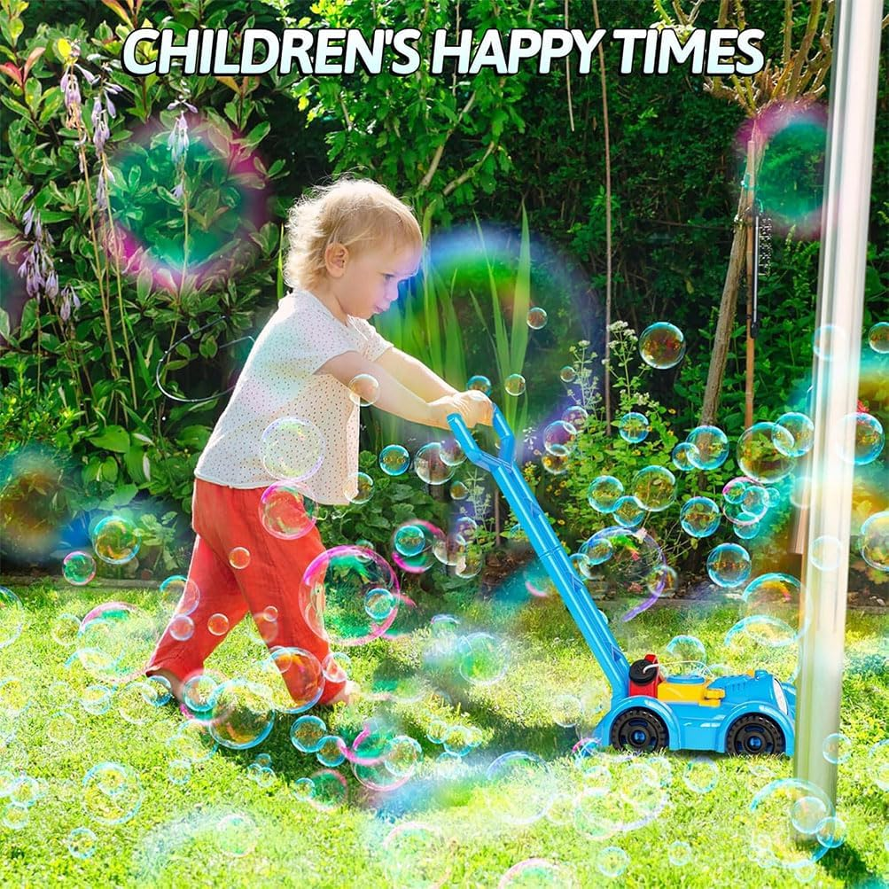Bubble Lawn Mower with Bubble Solution, Bubble Maker Blower Outdoor Garden Toy Indoor Outdoor Push Gardening Summer Toy Gifts for Birthday Party Holiday (Blue)