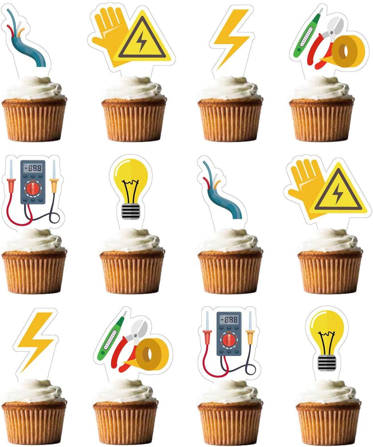 24 Pcs Electrician Cupcake Topper Light Bulb Cake Decorations Power Electrician Lineman Party Supplies image number 2