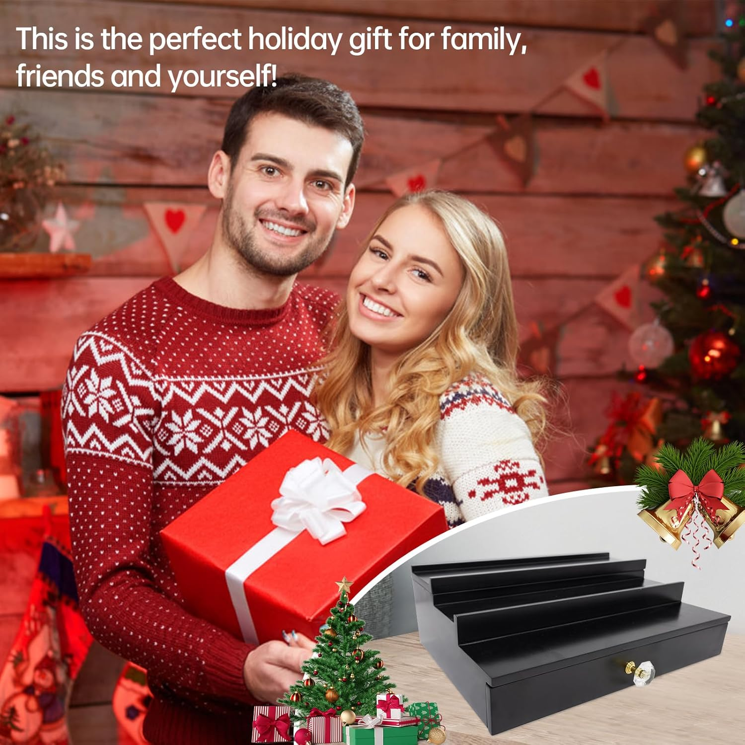 Cologne Organizer for Men, 3 Tier Mens Perfume Stand with Drawer Cologne Tray - Wooden Cologne Stand Perfume Dresser Organizer Display Risers Great Gift Choice for Men-Black image number 5