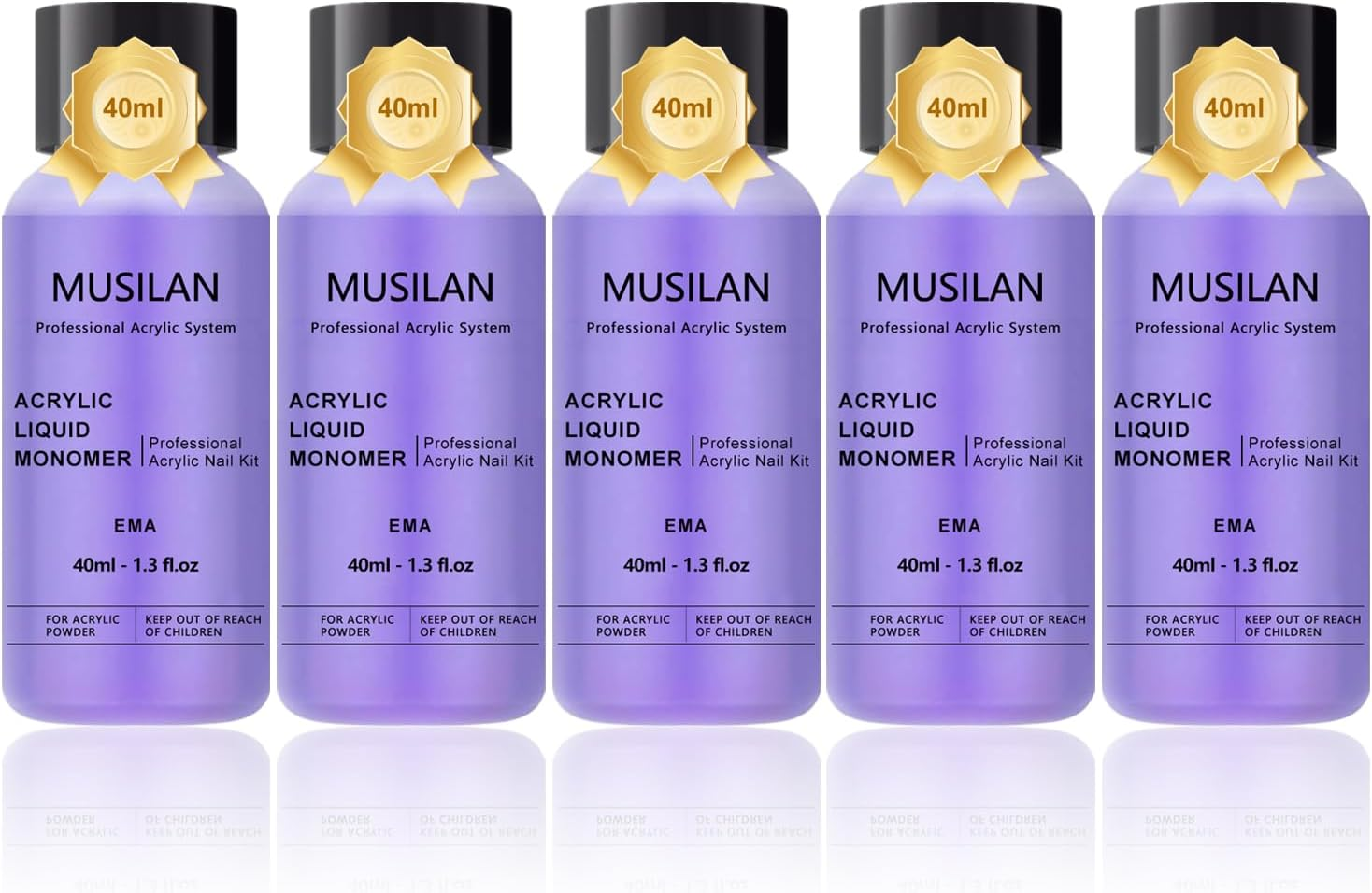 MUSILAN Monomer Acrylic Nail Liquid 5PCS 40Ml/1.3Fl.Oz,Professional Acrylic Liquid Monomer for Acrylic Nails Powder Nails Extension for Nail Art Manicure Diy,Non-Yellowing Monomer-Acrylic Nail Liquid Acrylic Nail Kit image number 4
