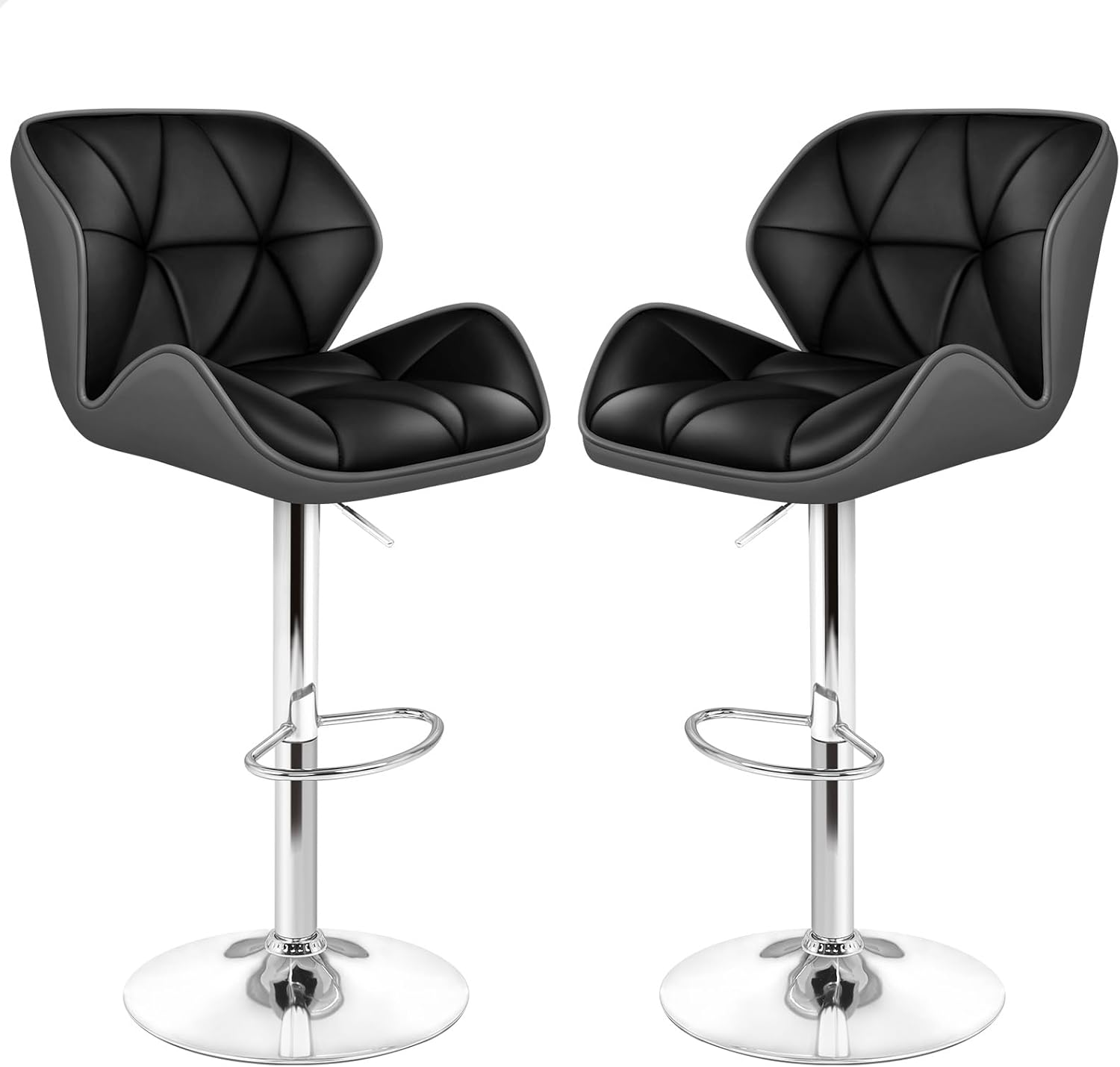 ALFORDSON Bar Stool 2Pcs Adjustable Kitchen Stools Willa Swivel Counter Barstools Black & Grey Dining Chair in 62-84Cm Seat Height with Anti-Slip Floor Protector for Home Bar Dining Room