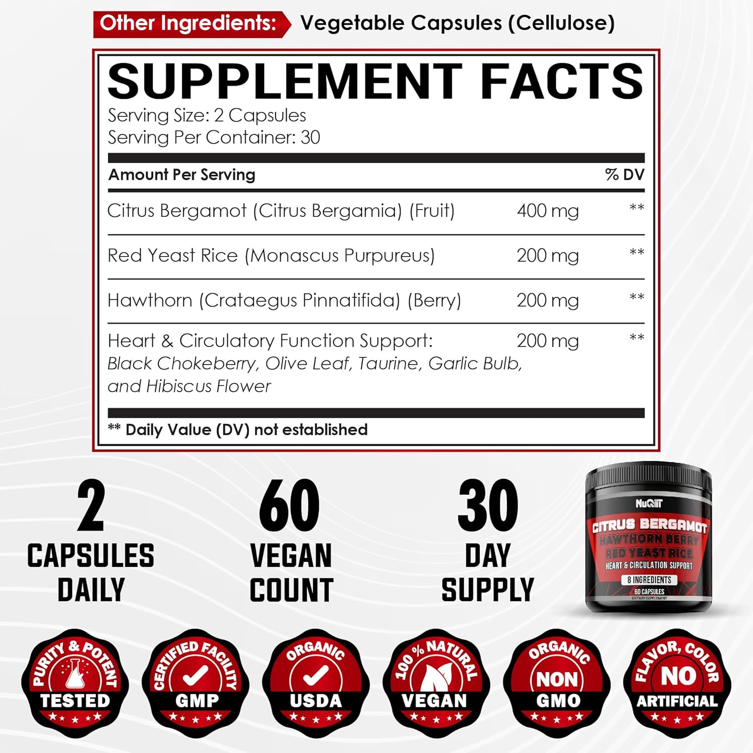 Citrus Bergamot 500Mg Extract with Red Yeast Rice as Black Chokeberry, Hawthorn & More - 60 Capsules image number 6