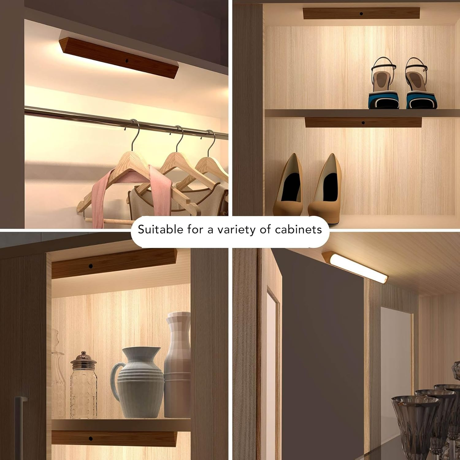 Under Cabinet Light Wooden Wireless Magnetic LED Night Light Strip for Wardrobe Cabinet Cupboard image number 3