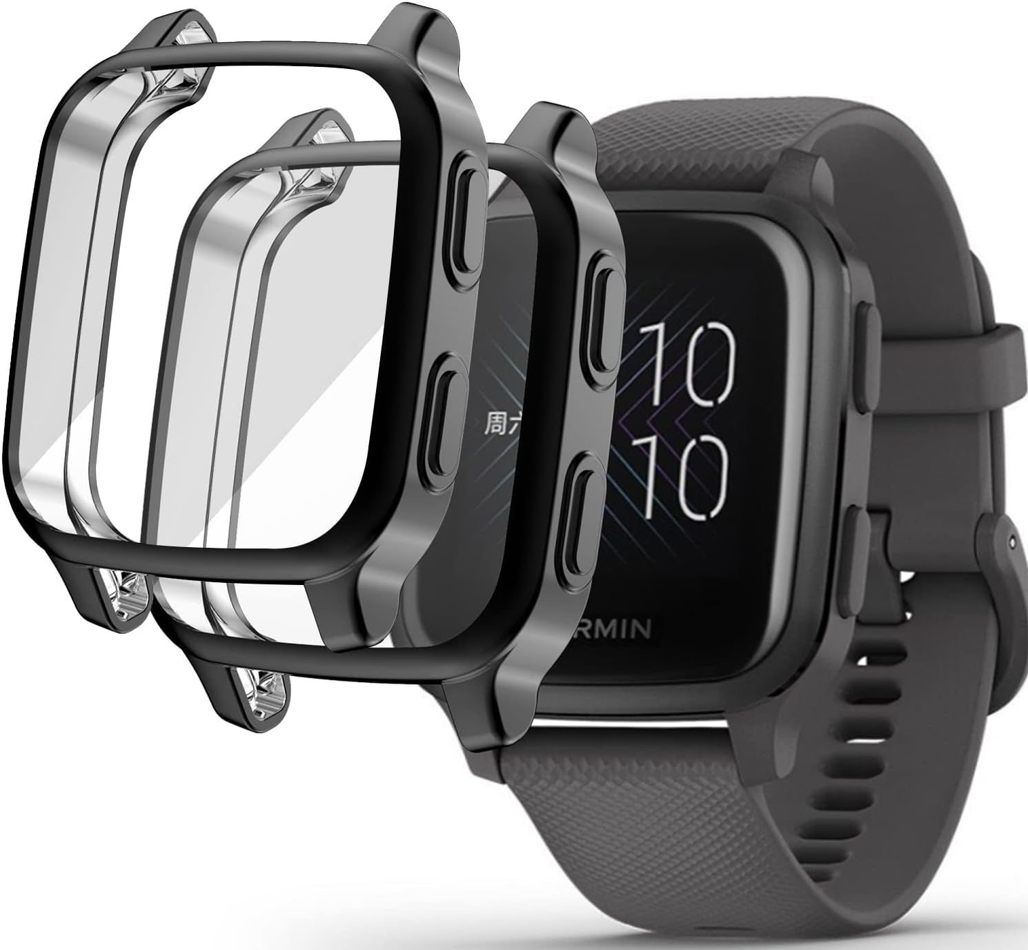 Acadeny [Pack of 2] Case Compatible with Garmin Venu Sq 2/Sq 2 Music/Venu Sq/Sq Music, Gold High Transparency All-Round Protective Case with Screen Protector, Anti-Stain, Scratch-Resistant, TPU