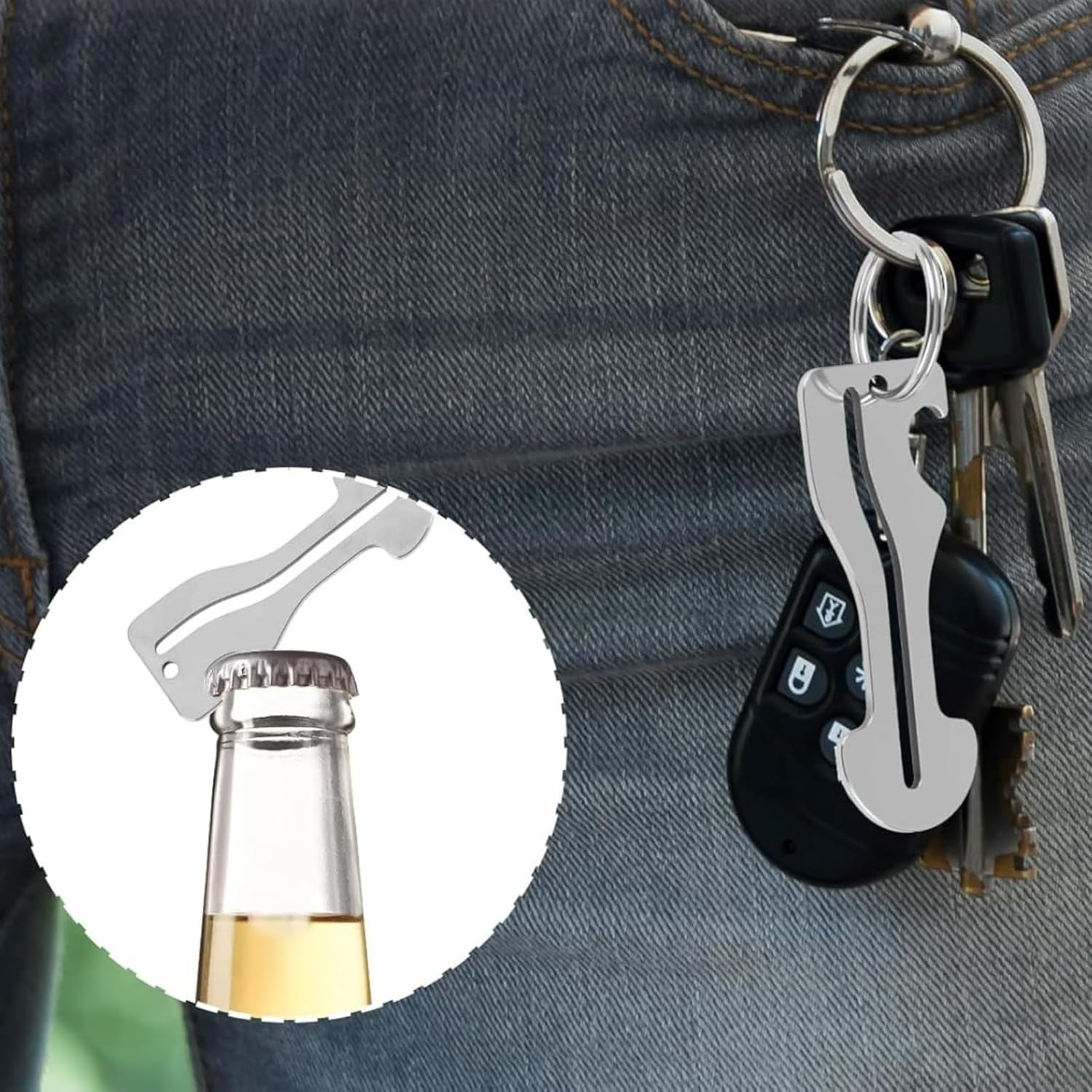 6 Pcs Titanium Steel Shopping Trolley Key, Anti-Lost Keychain with Bottle Opener, 3-Shapes Universal Fit for Supermarket Carts (2) image number 6