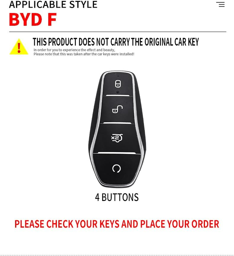Zinc Alloy Key Fob Cover with Keychain Fit for BYD Han Ev Tang Dm 4 Button Car Key Case Cover Protector Key Cover image number 5
