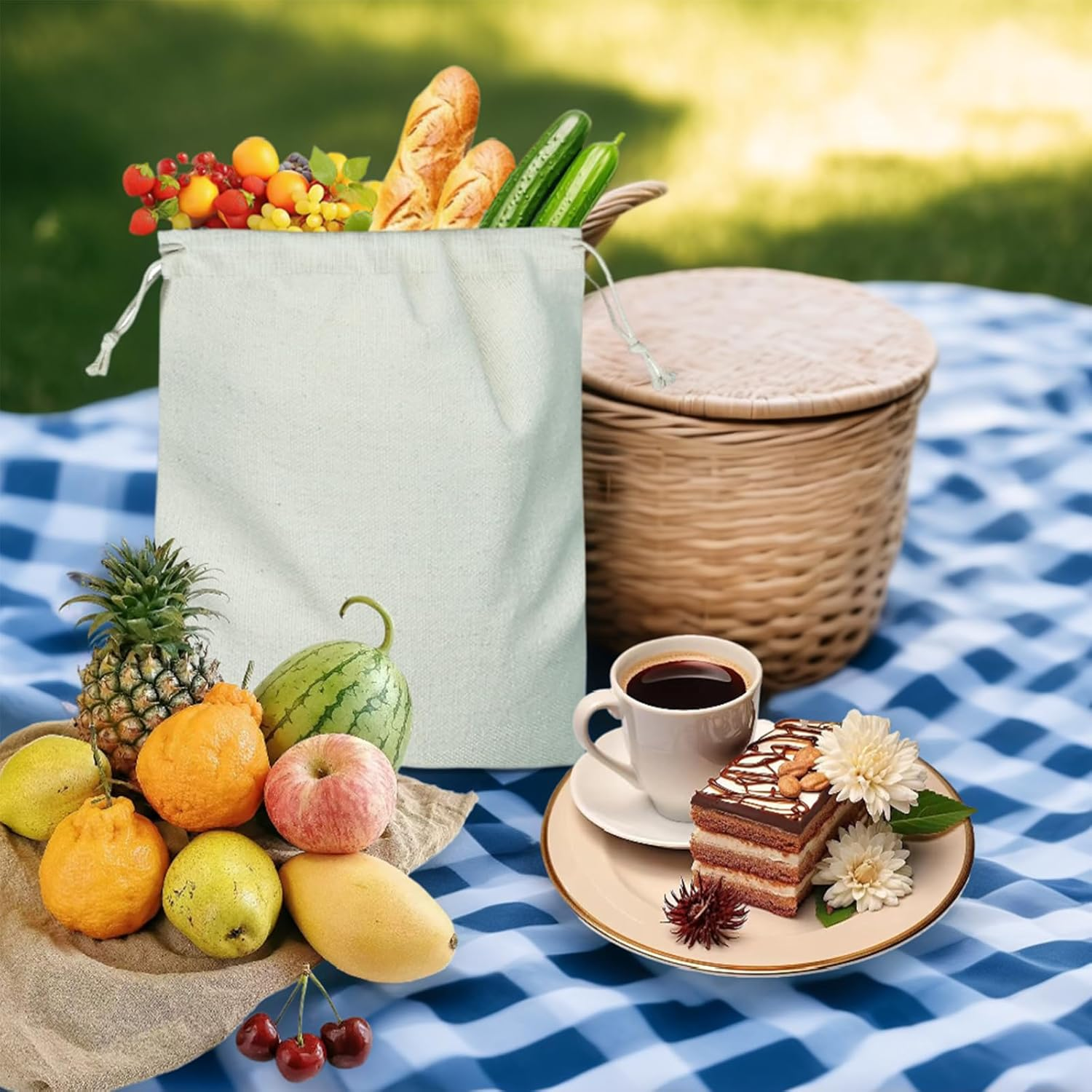 Natural Linen Drawstring Bags Bulk Linen Calico Cotton Bag 4 Packs Cotton Muslin Bags 20 * 25Cm Storage Washable Eco-Friendly Shopping Bag image number 4