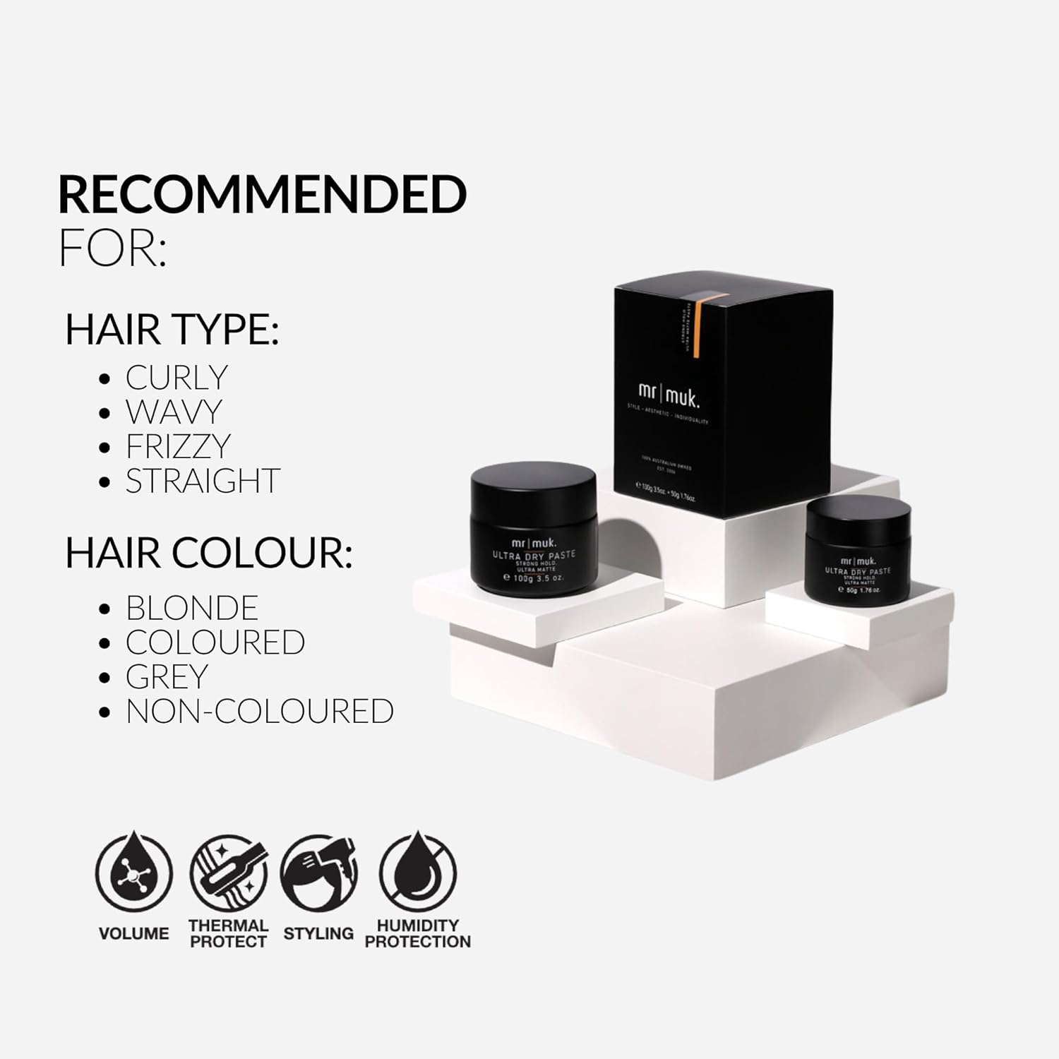 MUK. Mr Muk Ultra Dry Paste - Strong Hold Texturising Paste for Men'S Hair Styling. Matte Finish, Volume Boost & Long Lasting Control. Non Greasy, Water Soluble Formula for Easy Application, 100G image number 4