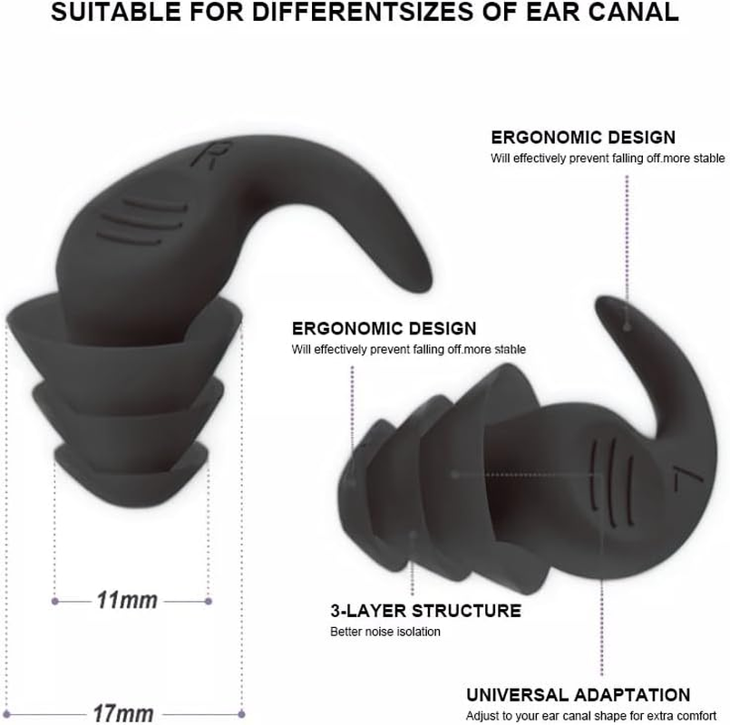 3 Pairs Swimming Ear Plugs for Adults，Silicone Waterproof Reusable Swim Earplugs for Swimming, Surfing, Showering，Water Sports and Swimming Ear Plugs. (Black + Green + Gray, Adults & Teens) - Pink + Orange + Green image number 6