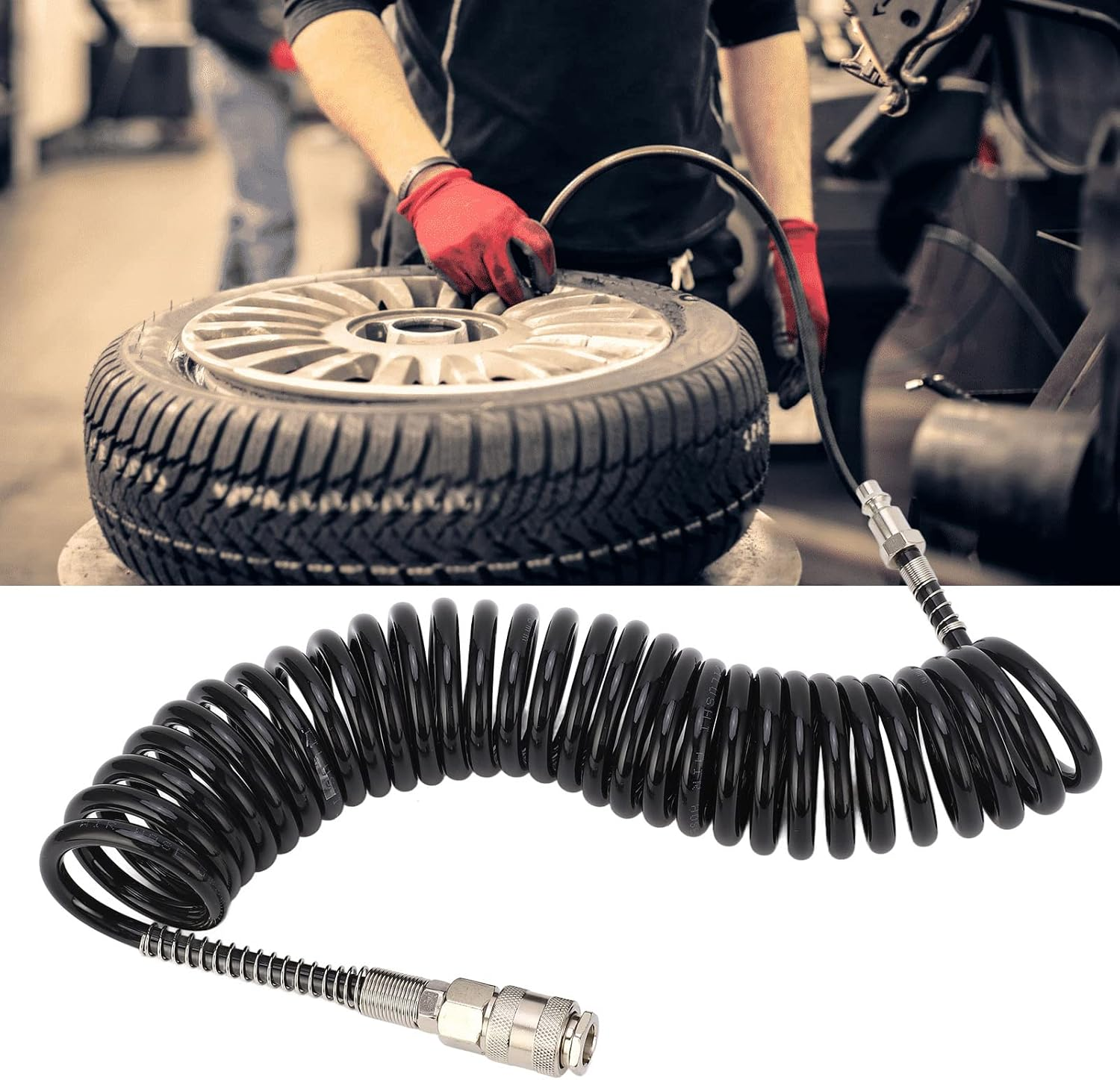 Air Compressor Hose, 3/8 Air Hose Air Intake Hose Recoil Air Hose Pressure Resistant Coiled Air Hose Flexible Lightweight for Car Motorcycle (5M/16.4Ft) image number 2