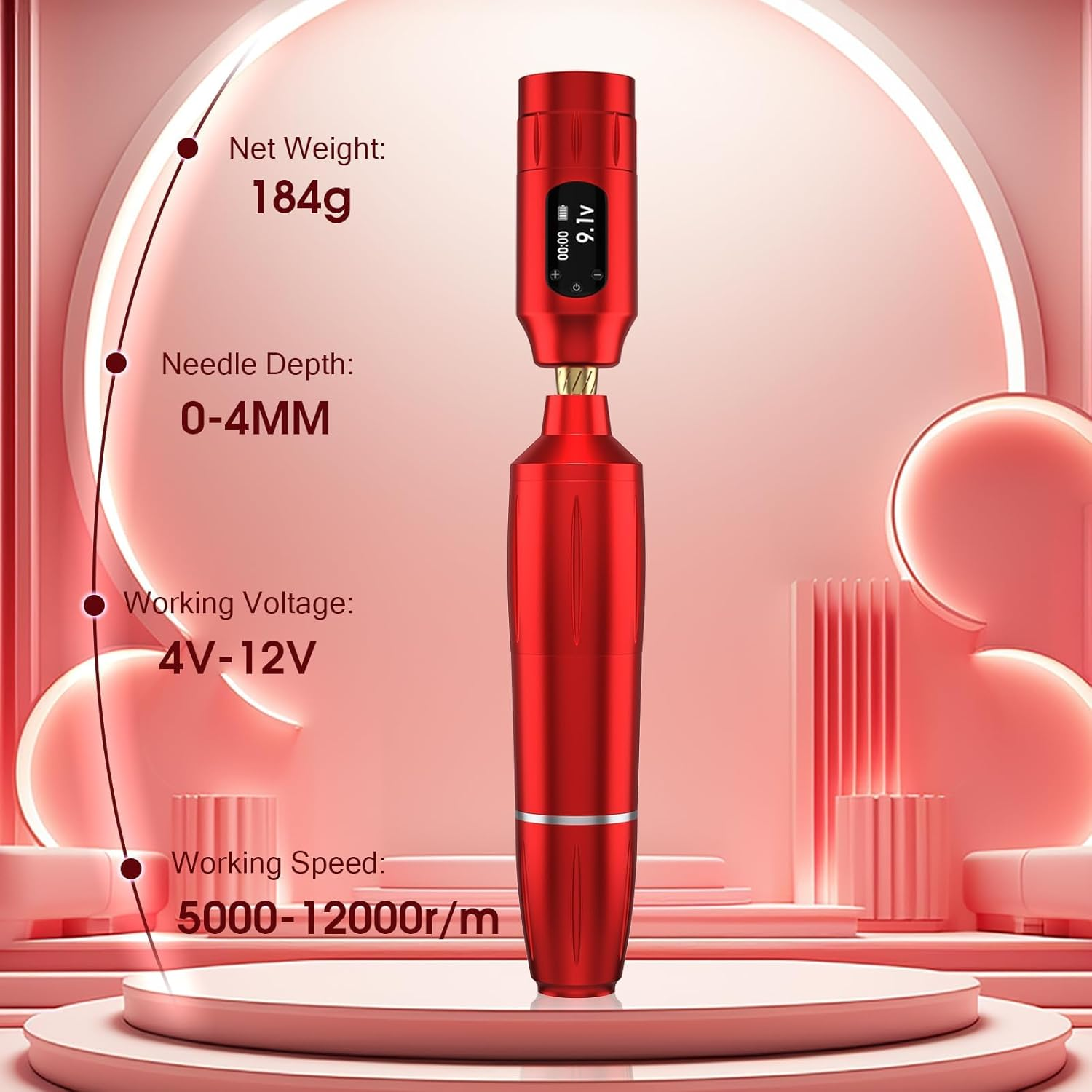 Eyebrow Microblading Tattoo Gun Kit - Professional Tattoo Pen & Brow Pencil Set for Microblading Supply, Semi-Permanent Makeup Tattoo Machine with 1,300 Mah, 50Pcs Needles for Artists Starter (Red, TP39)