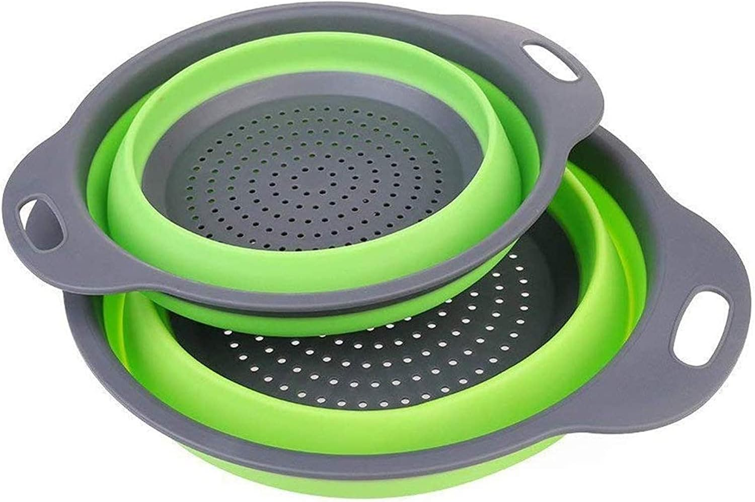 Collapsible Colander Set of 2 round Silicone Kitchen Sink Strainer Set and Fruit Basket- 1 Large 1 Small Perfect for Draining Pasta, Vegetable and Fruit - Home Essentials (Green) - Red image number 4