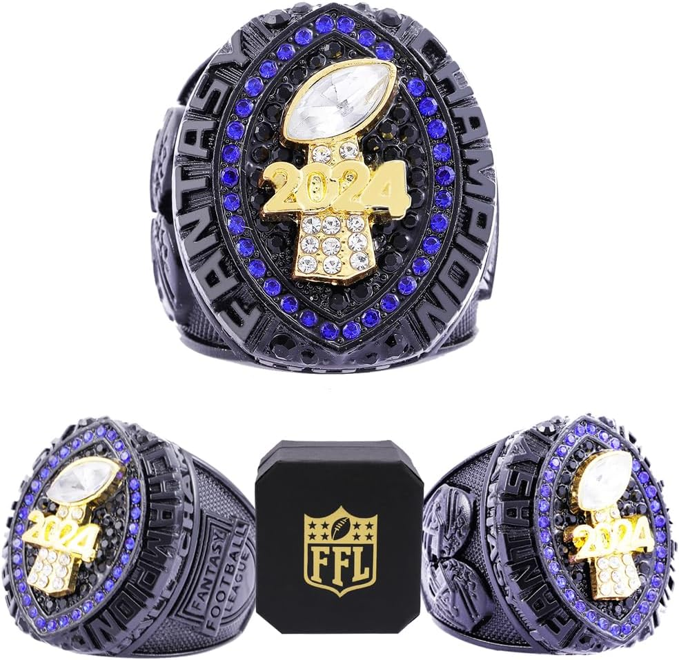 Noblehead 2024 Fantasy Football Ring | Heavy FFL Champion Ring | Gold Silver Tone Plated Award Trophy for Fantasy Football League Winner image number 6
