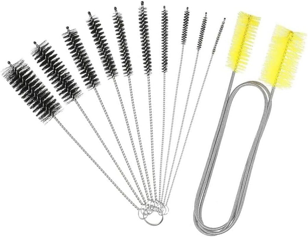 11 Types of Flexible Drainage Brushes and Straw Cleaning Brushes, Stainless Steel Double Headed Hose, Suitable for Fish Tanks, Glass Tubes, Homes, and Kitchens. Available in Two Colors (Yellow)