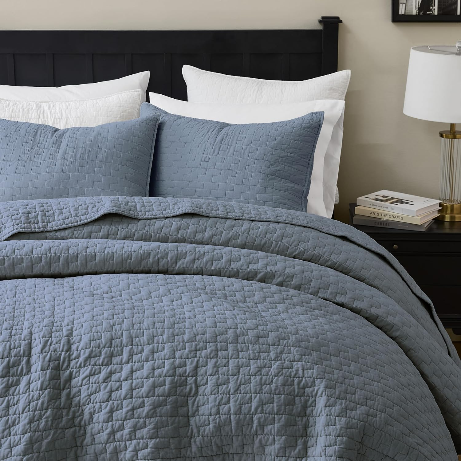 Palassio Blue Grey 100% Cotton Quilt California Cal King Size Bedding Sets with 2 Pillow Shams, Oversized Lightweight Bedspread Shabby Chic Coverlet, Soft Bed Cover for All Season, 3 Pieces image number 3