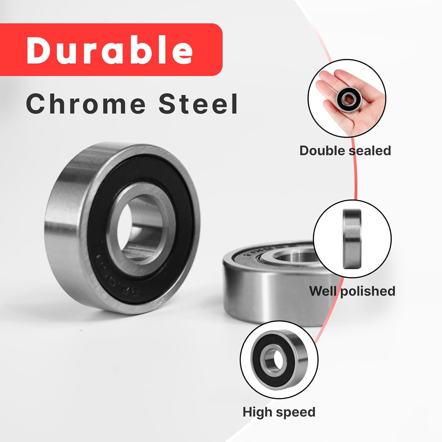 6201-2RS Deep Groove Ball Bearings 12Mm X 32Mm X 10Mm &mdash; Carbon Steel, Double Sealed, Low Noise, Smooth Rotation Bearings for Motors, Machinery & Tools, 4 Pack image number 1