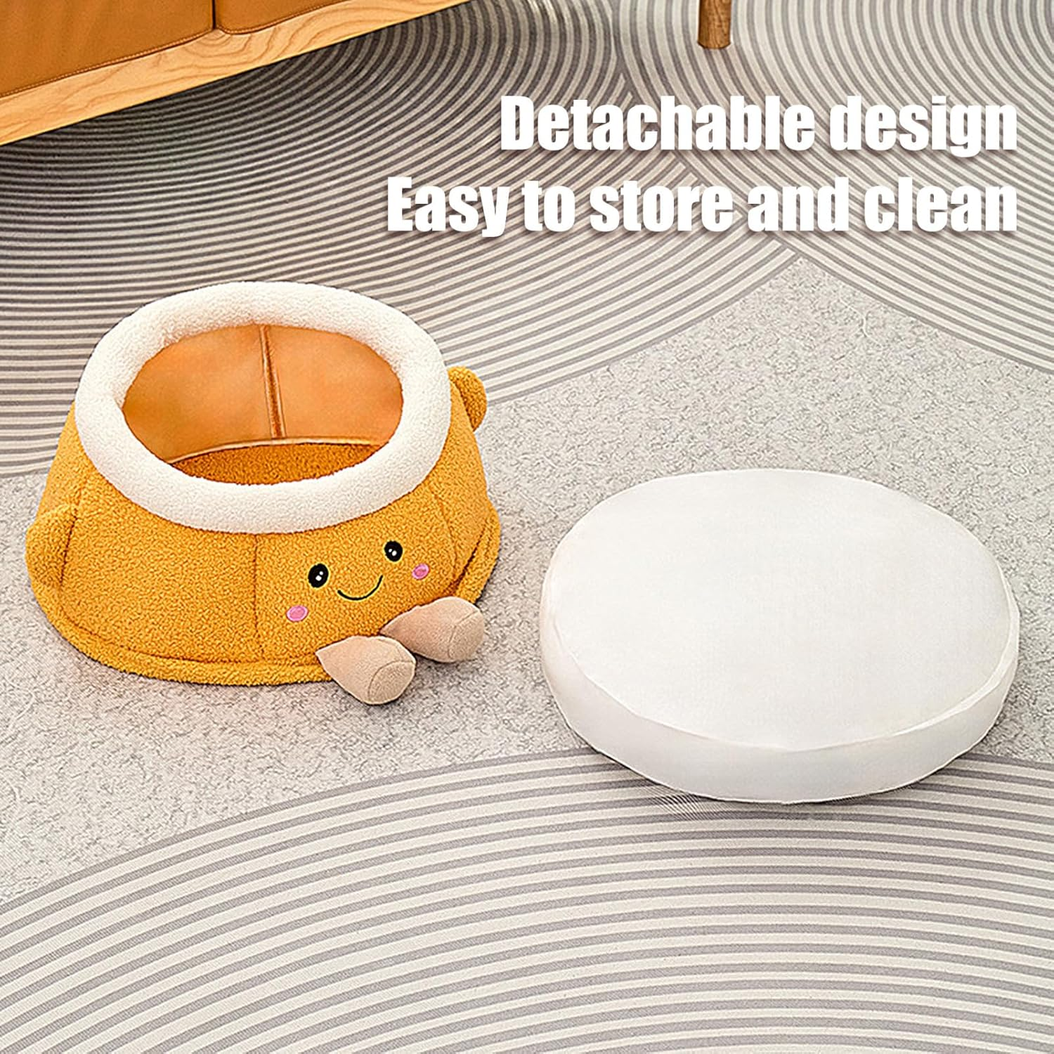 Cat Nest Bed | Soft Cute Warm Orange Shaped Dog Supplies | Cat Cave Bed - for Indoor Winter Travel Car Camping Desk Bedside Window Chair Couch Room Shelter image number 6