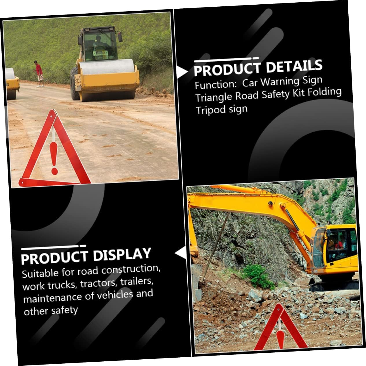 GARVALON 4Pcs Auto Warning Triangles 39X39Cm Car Safety Triangles Reflective Roadside Emergency Warning Kit for Vehicle Breakdown image number 6