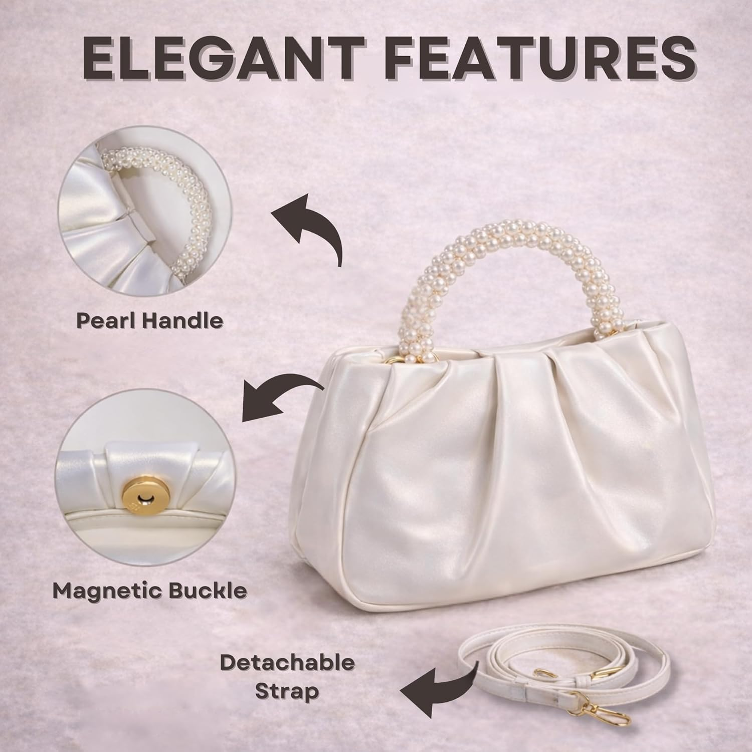 White Pearl Purse Women Soft Leather Evening Clutch Bag Wedding Prom Shoulder Crossbody Bag Small Chic Party Purse&hellip; image number 1