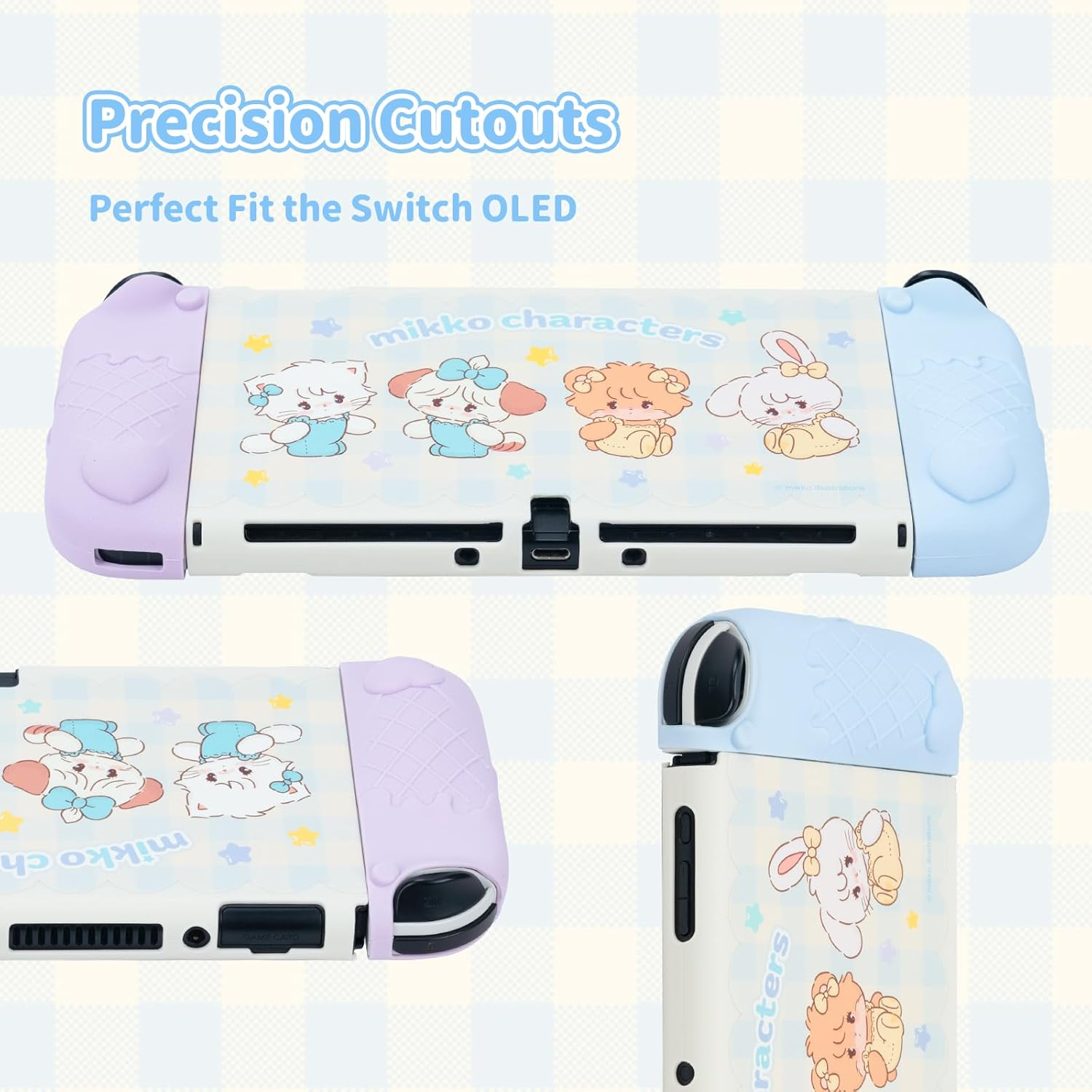 Geekshare Protective Case for Switch Oled,Slim Cover Case Compatible with Switch OLED Separable Soft Silicone Protective Shell for Game Console with 2 Thumb Grip Caps - Mikko Sweet Thoughts image number 4