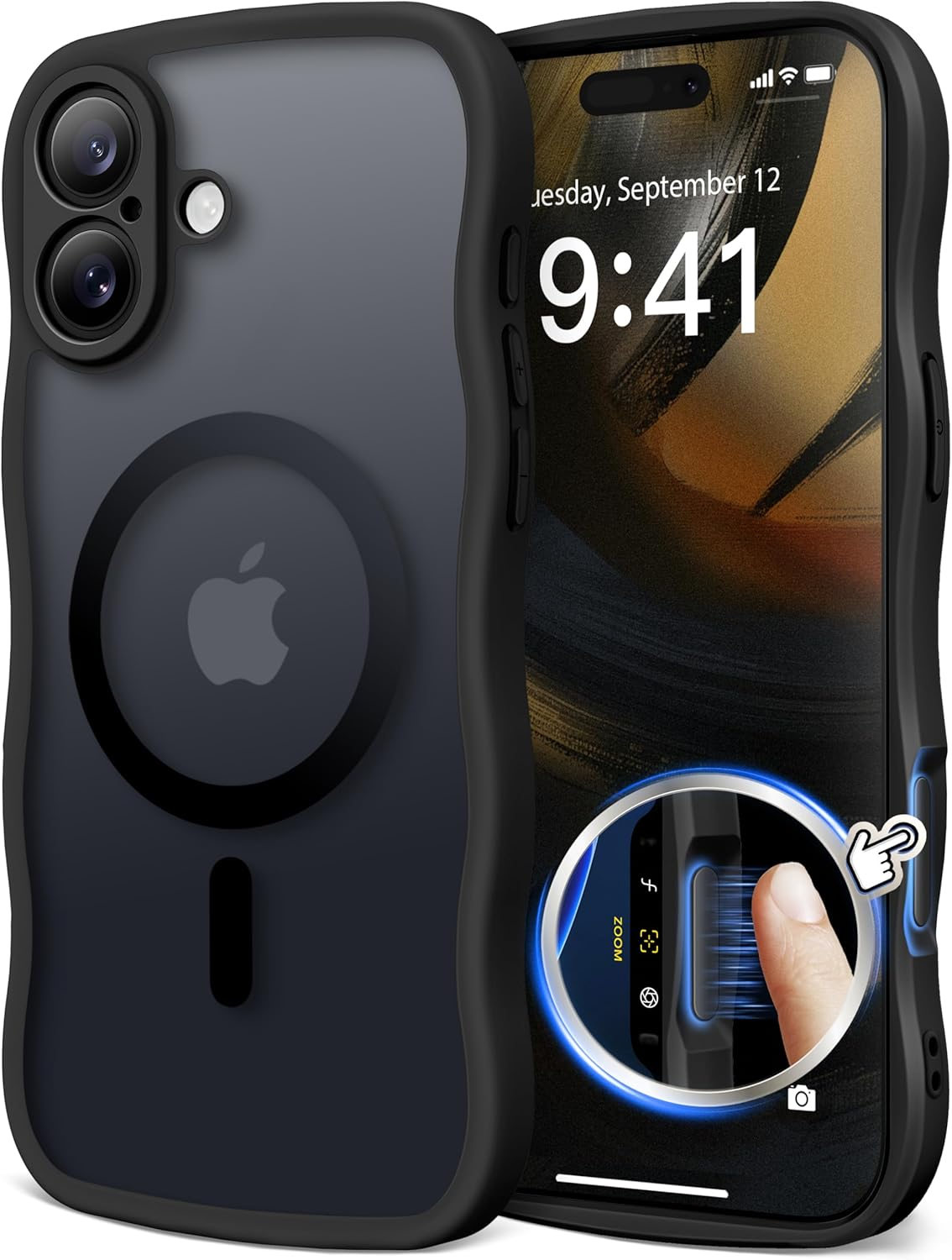 CAPRARO for Iphone 16 Pro Max Case for Women Girls, Upgraded [Full Camera Protection] [Compatible with Magsafe] Cute Wave Translucent Matte Phone Case for Iphone 16 Pro Max, Black Currant