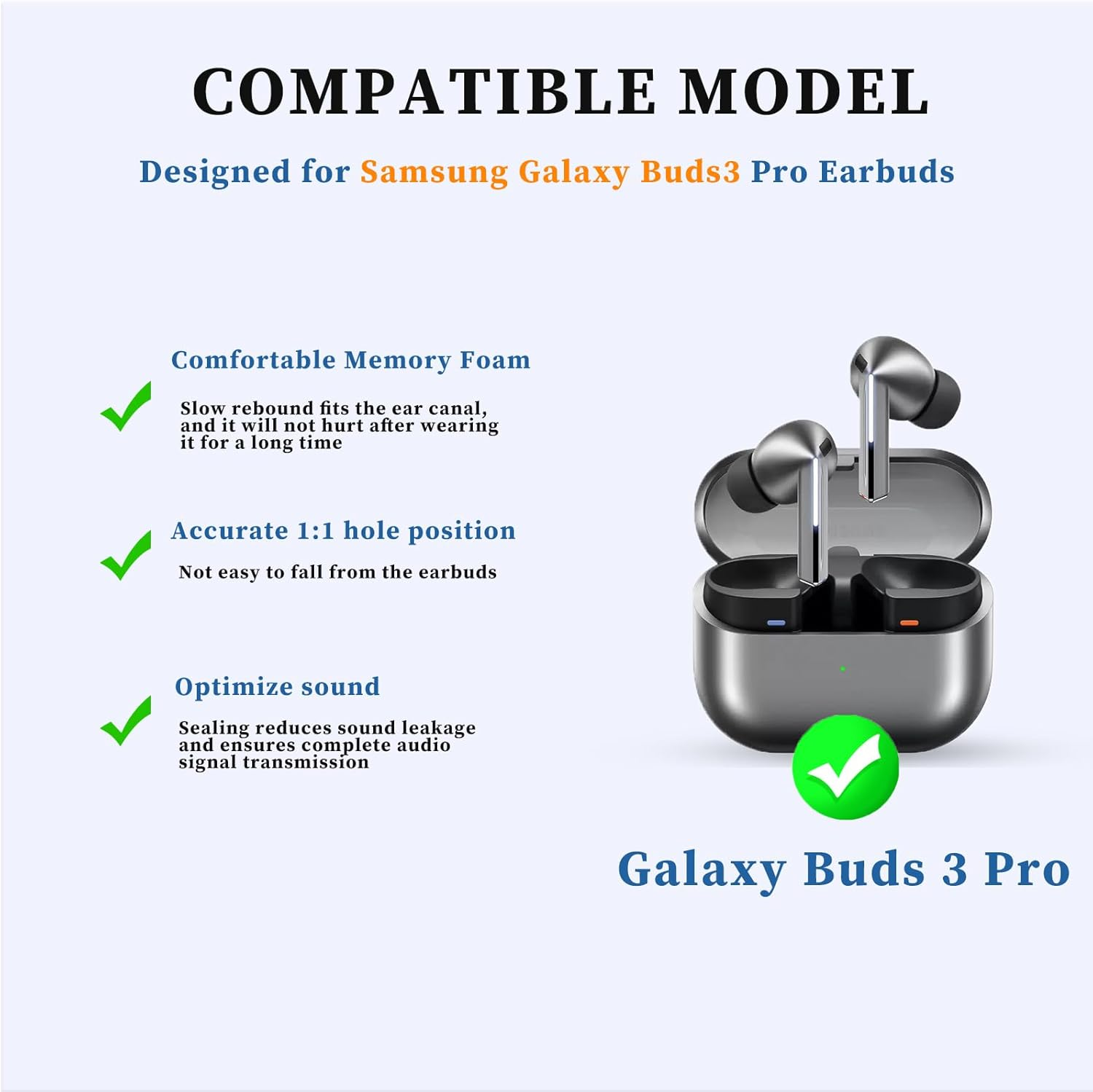 Memory Foam Earbud Tips for Samsung Galaxy Buds3 Pro (2024) Superior Noise Isolation Memory Foam Ear Tips with Cleaner Kit for Galaxy Buds3 Pro Earbuds, Secure Fit, Enhanced Comfort (3 Pairs) image number 5