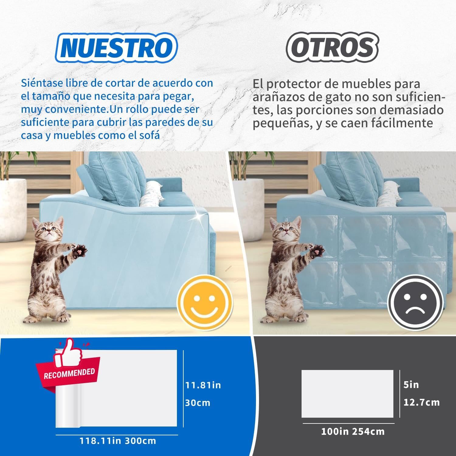 SB&reg; Cat Sofa Cover 30 X 300 Cm + Lint Roller + Spatula + 10 Pings | Pet Scratch Protector for All Kinds of Furniture (30 X 300 Cm) image number 5