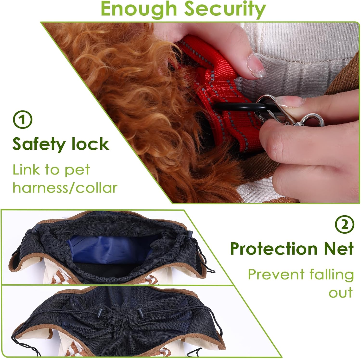 NATUYA Dog Sling Puppy Carrier for Small Dogs with Openable Front Breathable Mesh, Hands Free Pet Sling Travel Bag Adjustable Padded Strap Pockets Large Space (Khaki, 3-11 Lb) image number 6