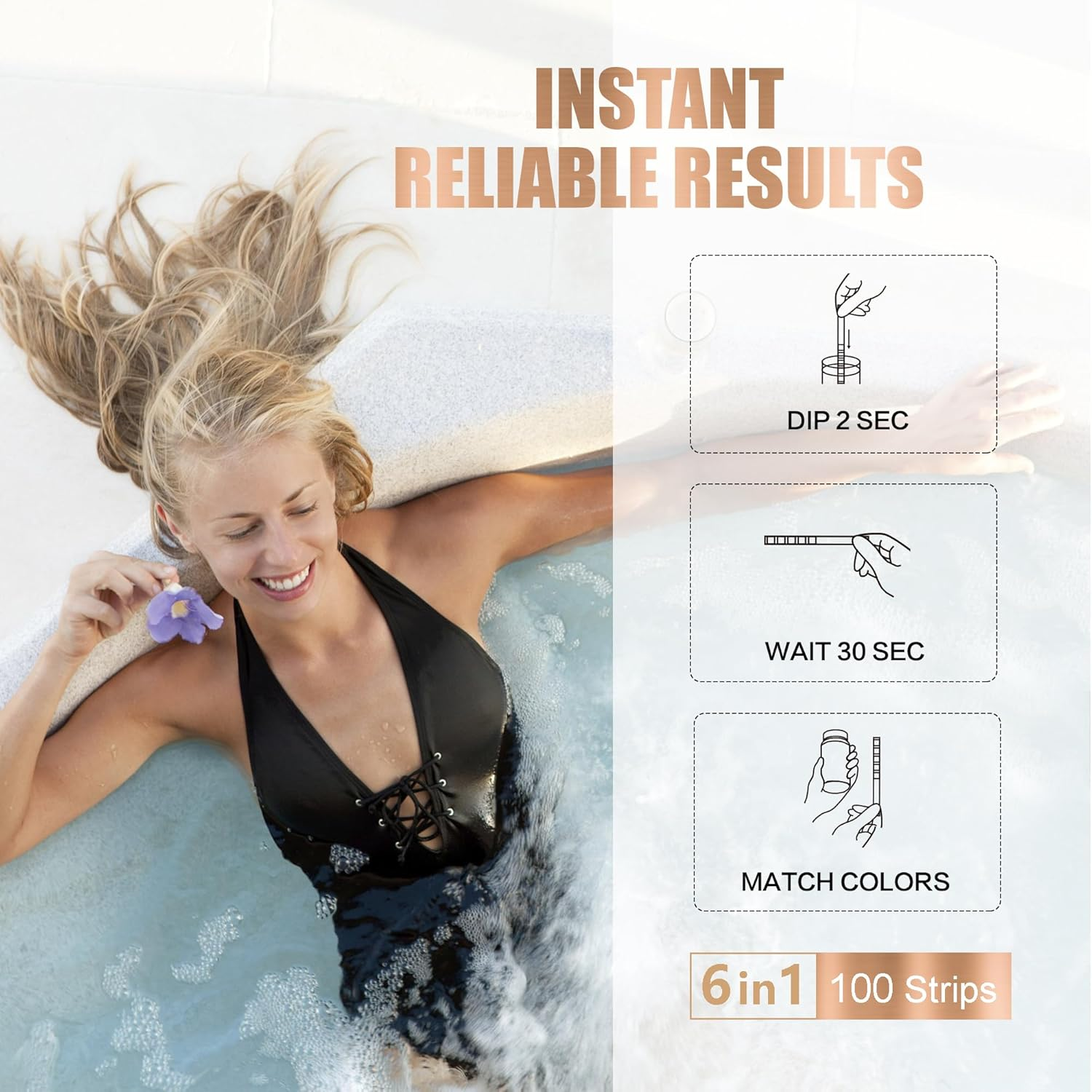 Pool and Spa Test Strips-Hot Tub Test Strips, Accurate Swimming Water Test for Ph, Total Hardness, Bromine, Free Chlorine, and Total Chlorine Test Strips, 6 in 1 Pool Test Strips, 100 Counts image number 1