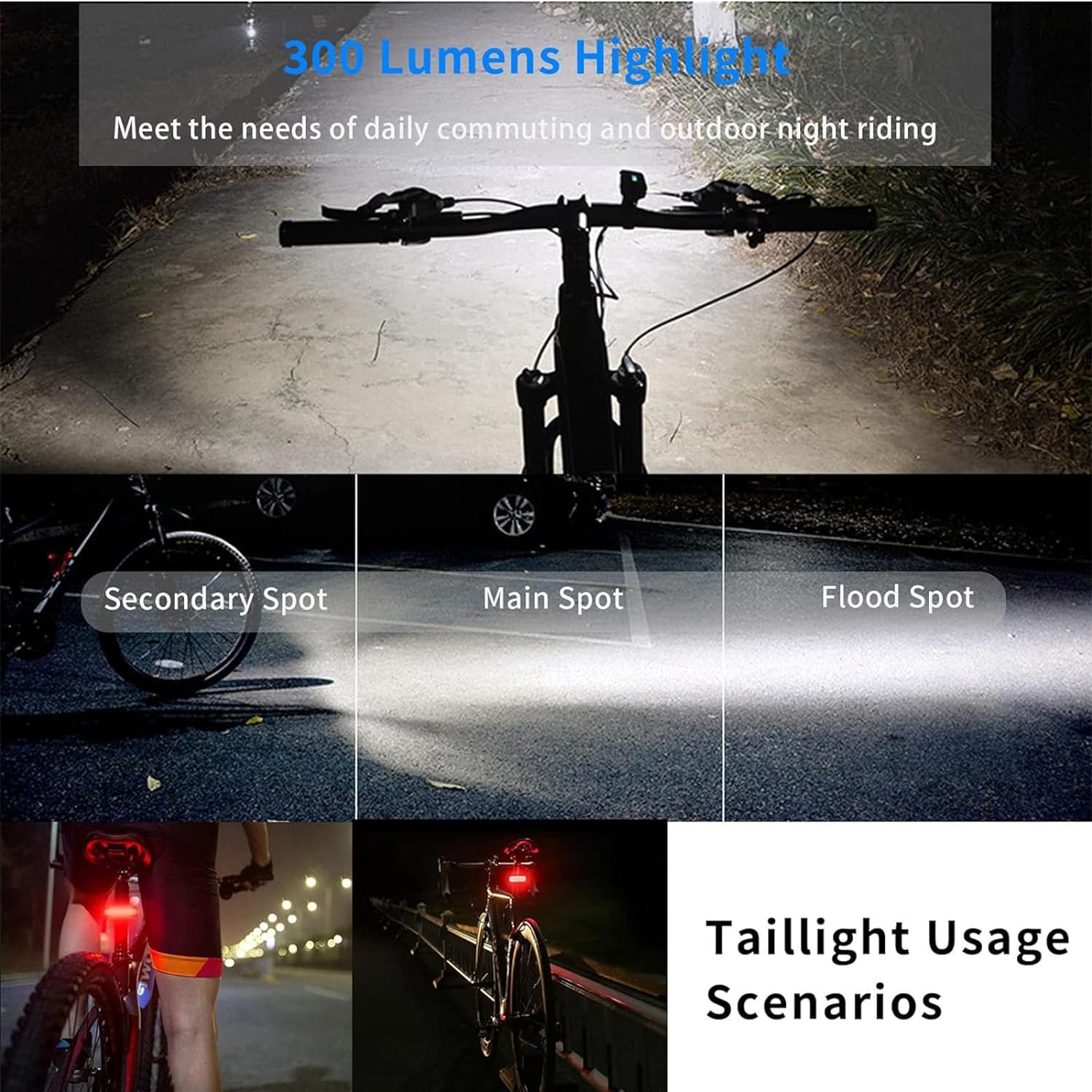 Bike Lights ，Front Back Rechargeable USB-C Led Rechargeable Bike Lights， 4 Modes, Smart Sensor Headlights, Bike Tail Lights, Waterproof IP65, Suitable for Road/Mountain Bikes