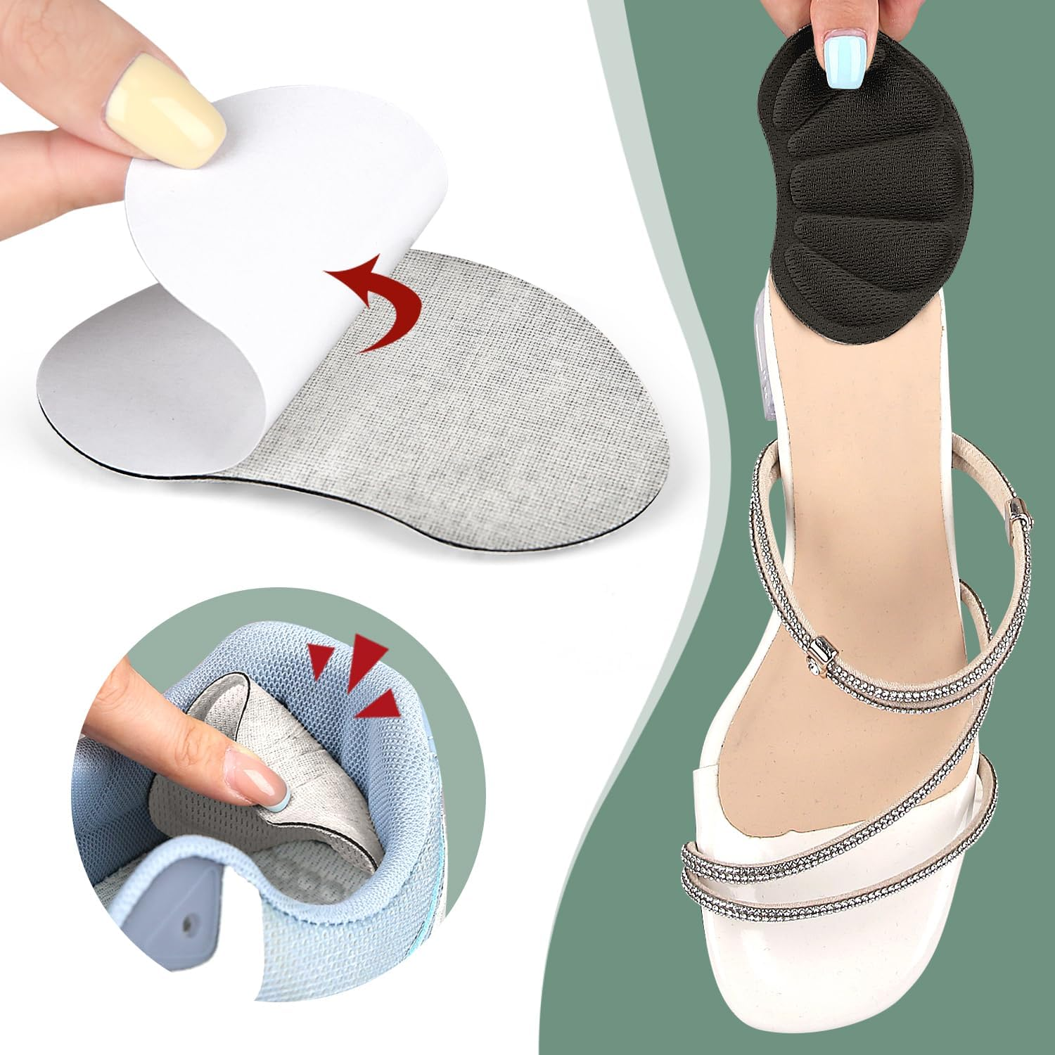 Heel Pads for Shoes That Are Too Big &ndash; 4 Pair Anti-Slip Heel Grips for Women & Men, Cushioned Inserts to Prevent Blisters & Tighten Loose Shoes, Comfort Fillers (Black, One Size) image number 4