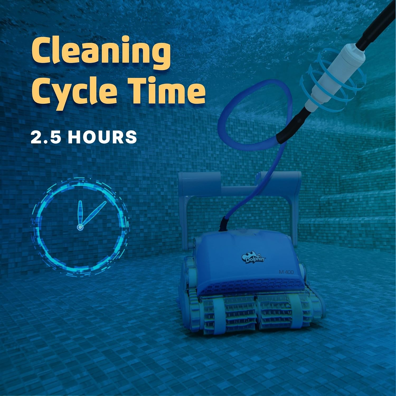 Dolphin M400 Combined Brush Robotic Pool Cleaner with Caddy, up to 210Min Cycle, Clean Floor, Walls, Waterline up to 15M Pool with Dual-Drive Motor, Ultra-Fine Filter, All-Terrain Brush - Robot Vacuum image number 4