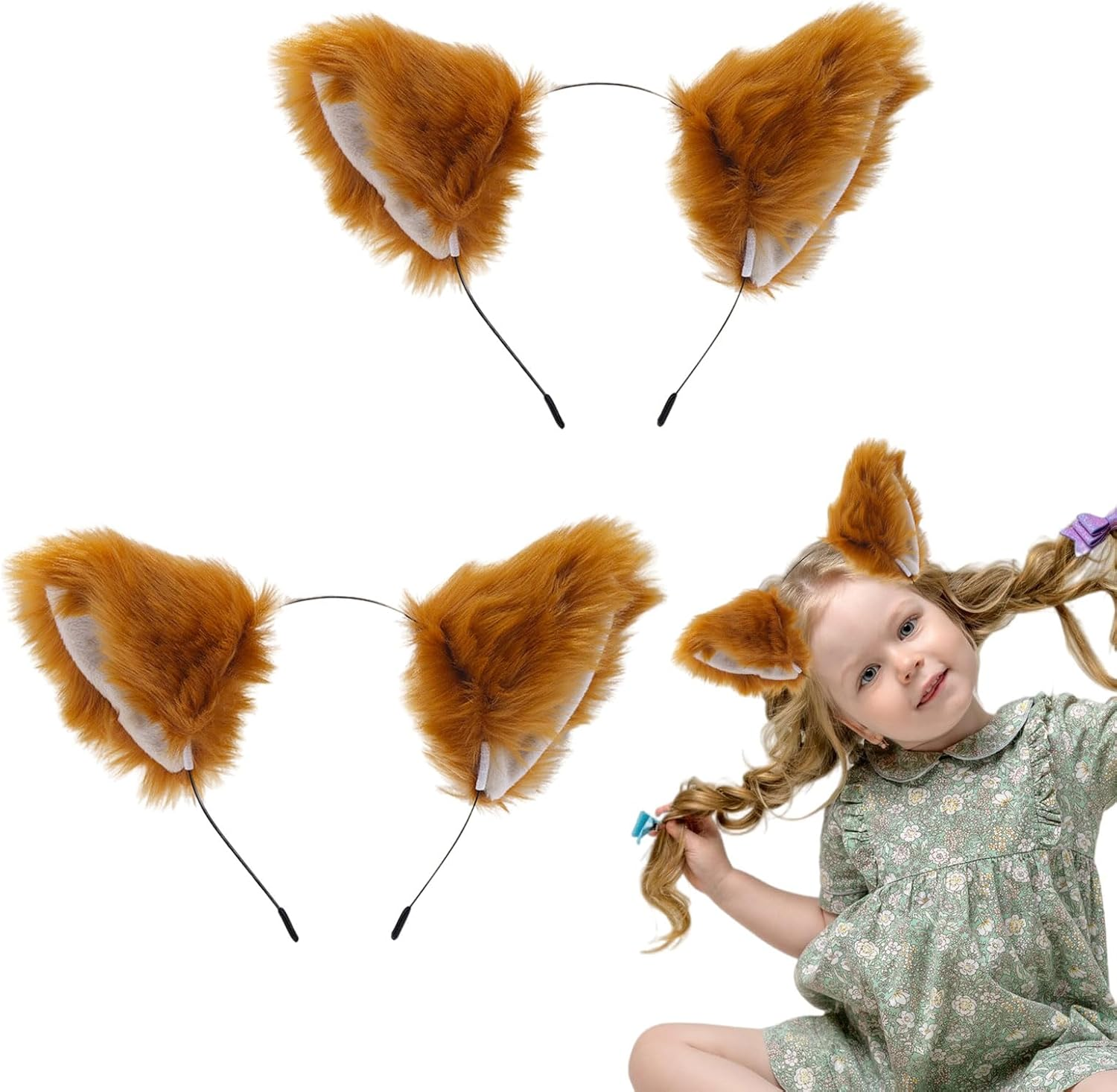 2 Pieces Fox Costume Headband with Fox Ears Animal Costume for Costumes Fox Cosplay Halloween Accessories Costume Stage Show (Brown) image number 5