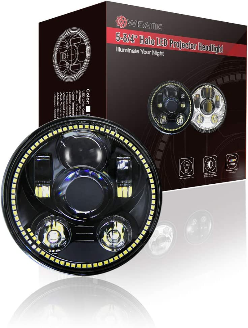 Wisamic 5-3/4" 5.75" LED Projection Headlight for Harley-Davidson 883, Sportster, Triple, Low Rider, Wide Glide Motorcycles (Black with Halo) image number 6