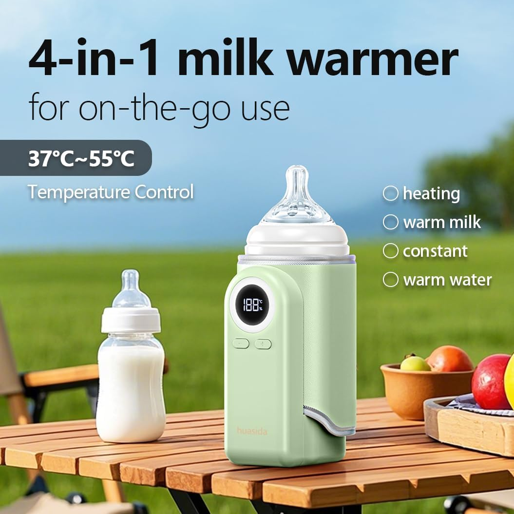 Portable Baby Bottle Warmer for Fast Heating and Keeping Milk Warm 37&deg;C-55&deg;C Temperature Control (Green) - Green image number 4